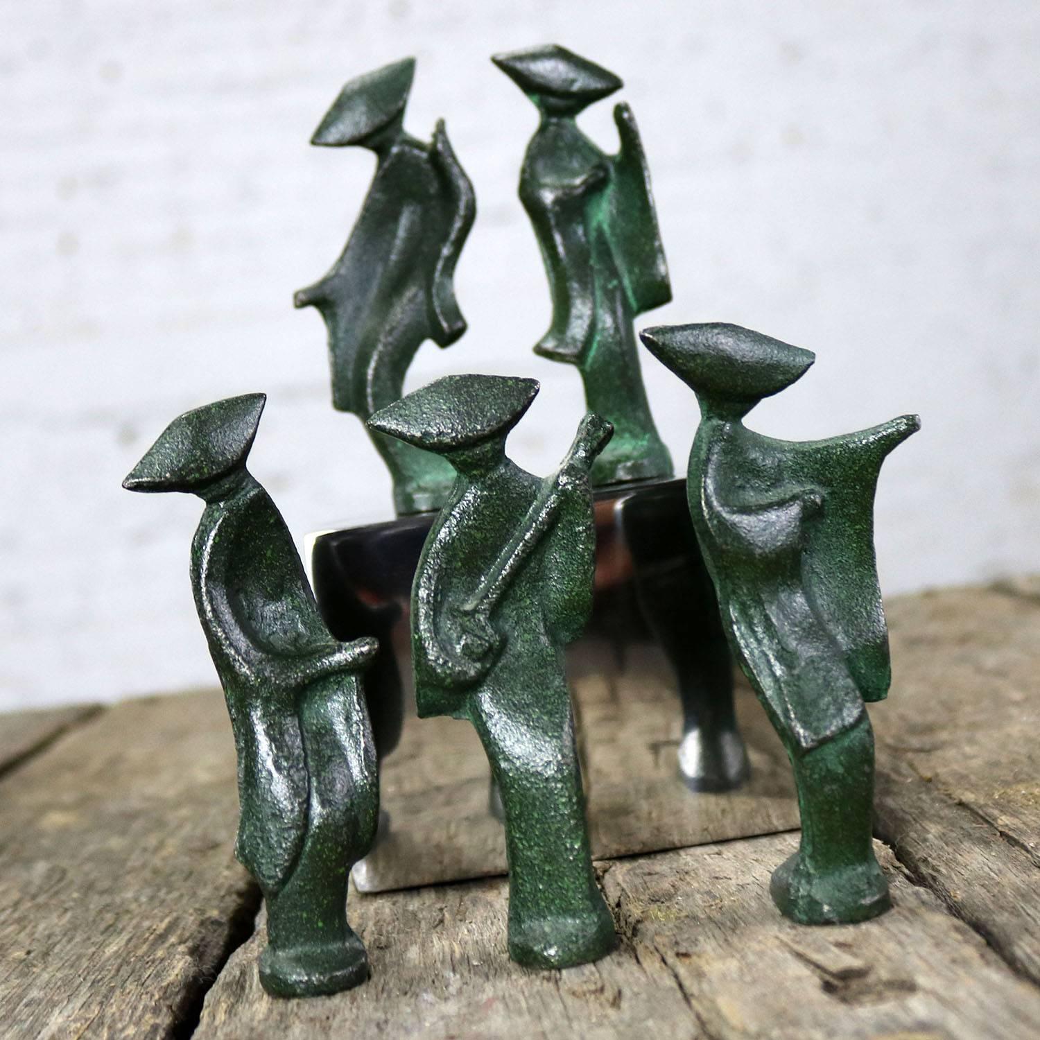 Unknown Patinated Cast Iron Geisha Figures Set of Five