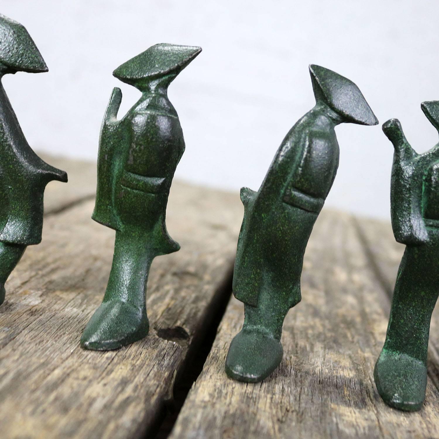 Patinated Cast Iron Geisha Figures Set of Five 1