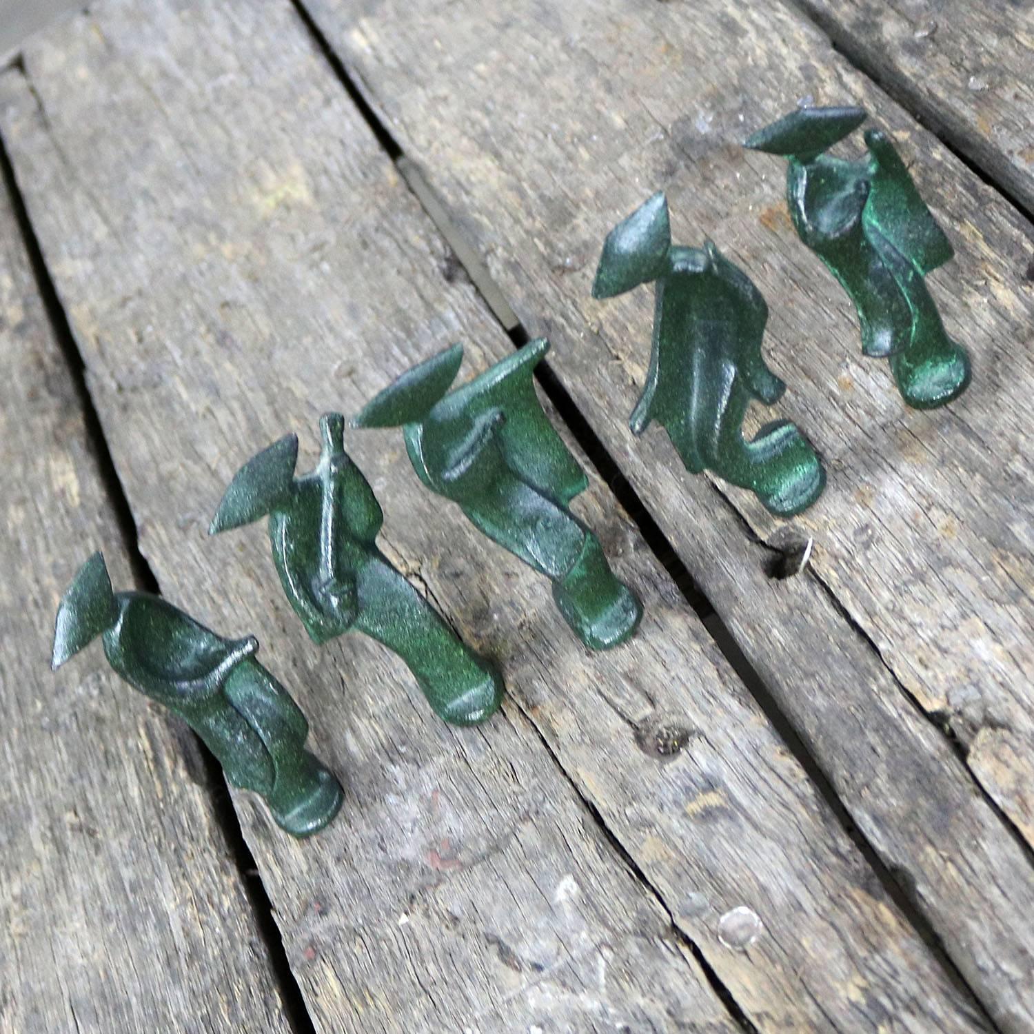 Patinated Cast Iron Geisha Figures Set of Five 3