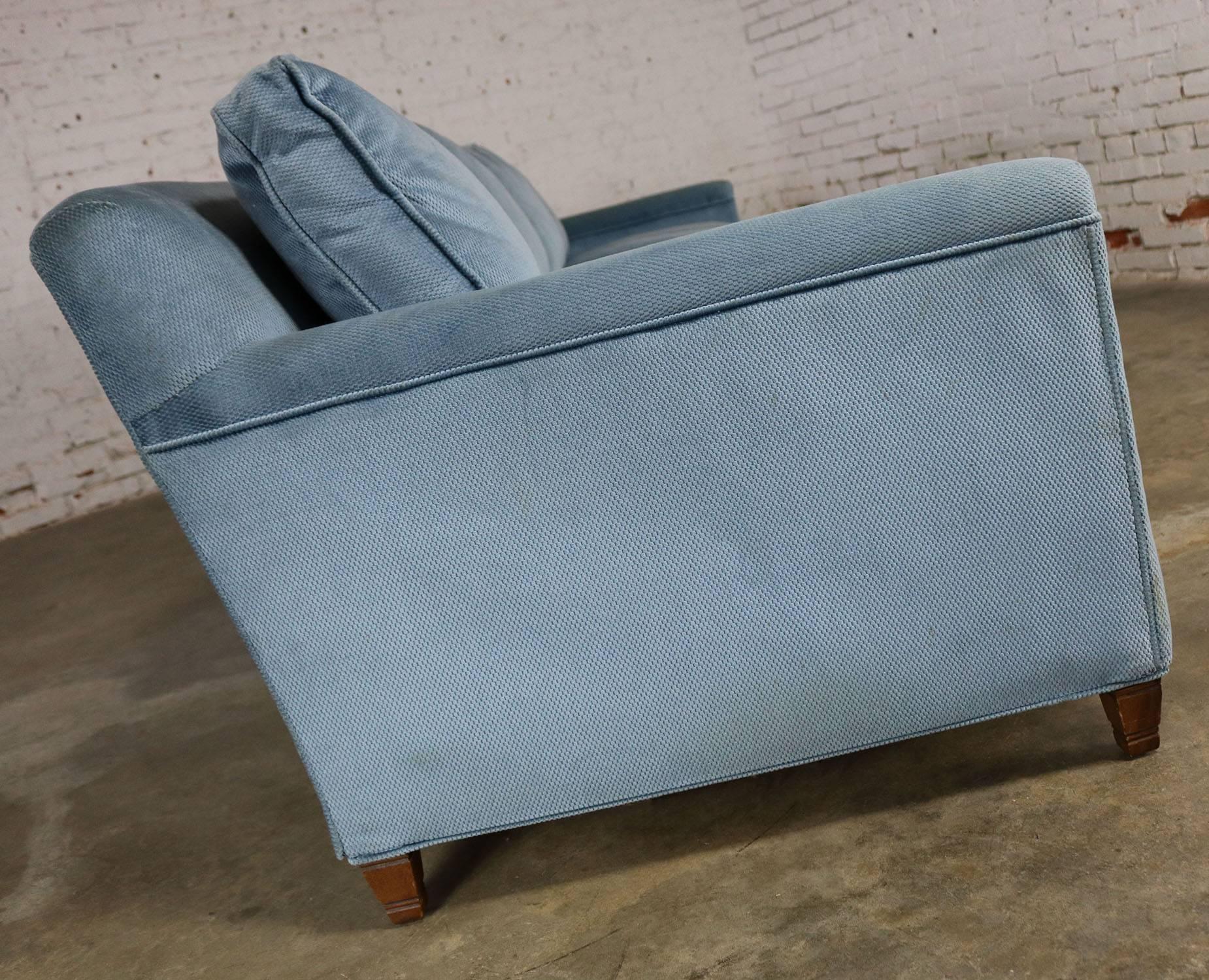 Fabric Powder Blue Lawson Style Four Cushion Sofa Vintage, Mid-Century Modern