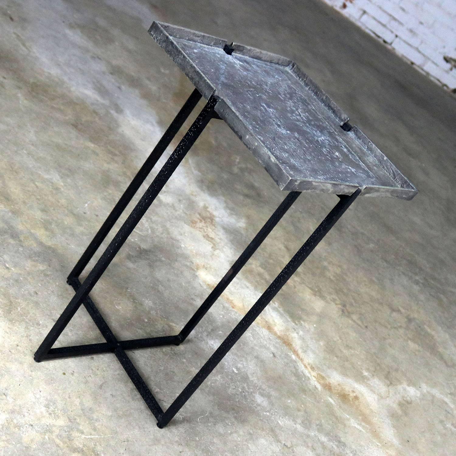 Unknown Michael Aram Square Side Table Black Iron and Silvered Bronze with Removable Top