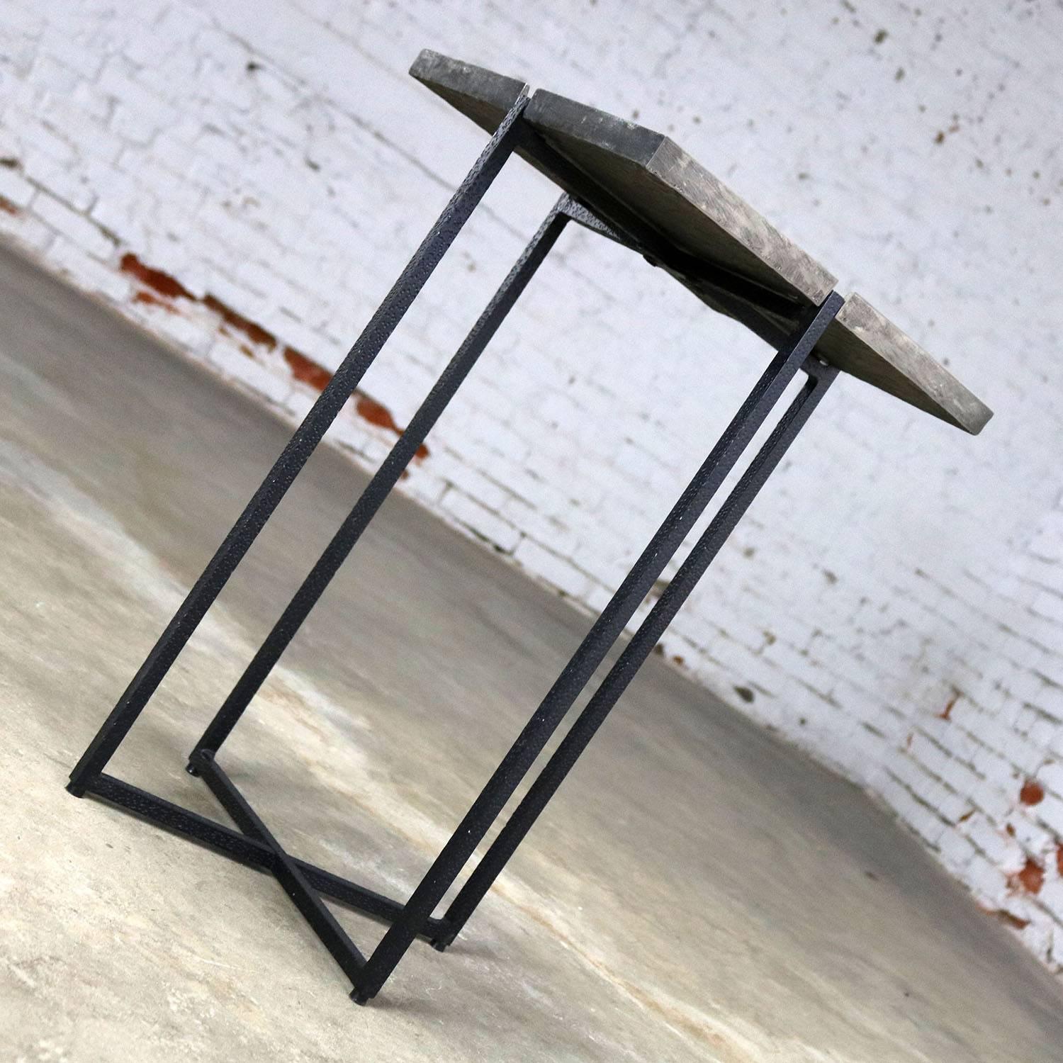 Michael Aram Square Side Table Black Iron and Silvered Bronze with Removable Top In Good Condition In Topeka, KS