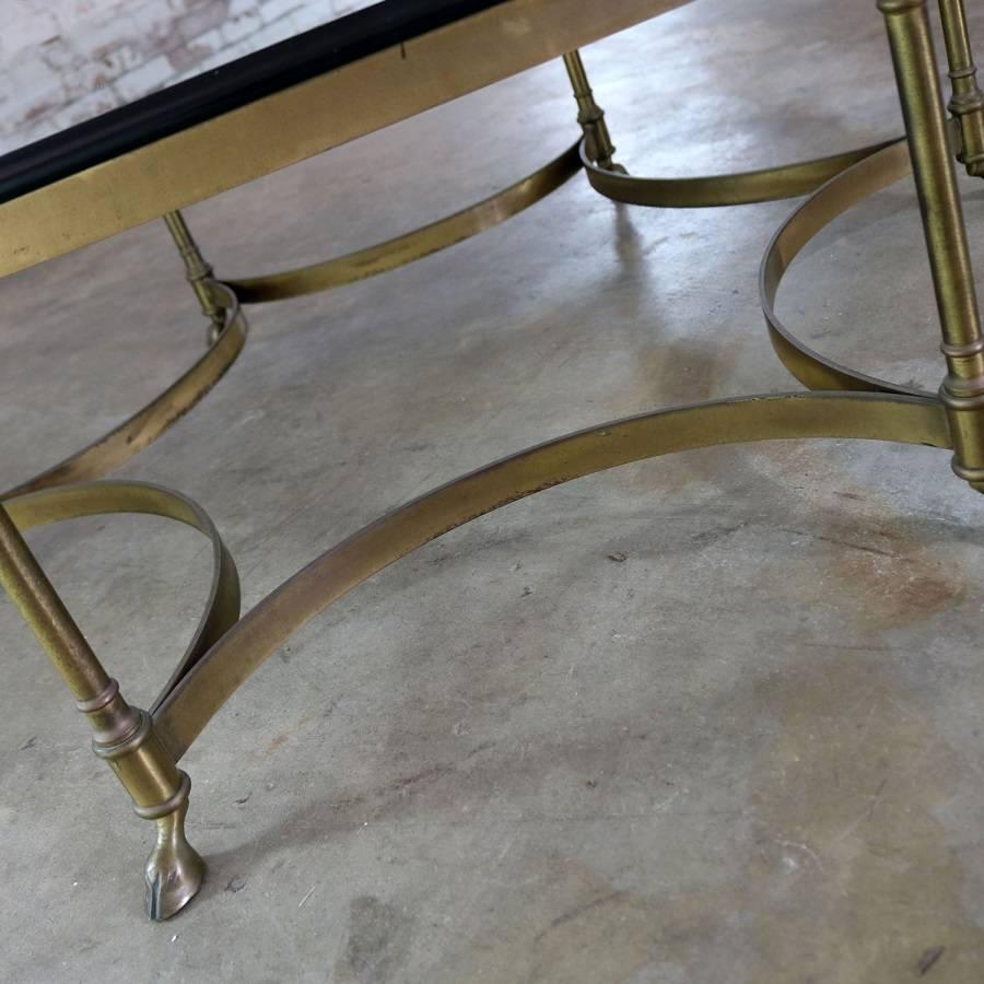 Neoclassical Hollywood Regency Brass and Glass Hexagon Coffee Table Hoof Feet 4