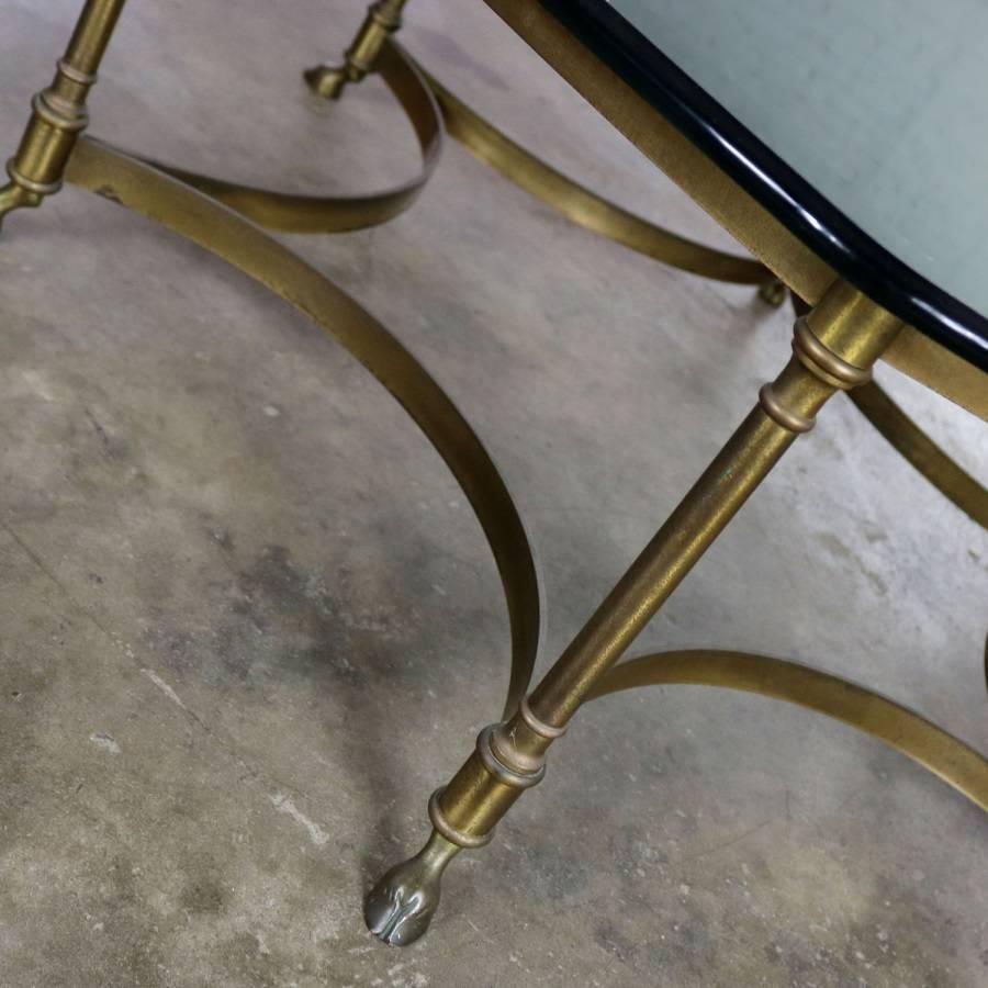 Neoclassical Hollywood Regency Brass and Glass Hexagon Coffee Table Hoof Feet 5