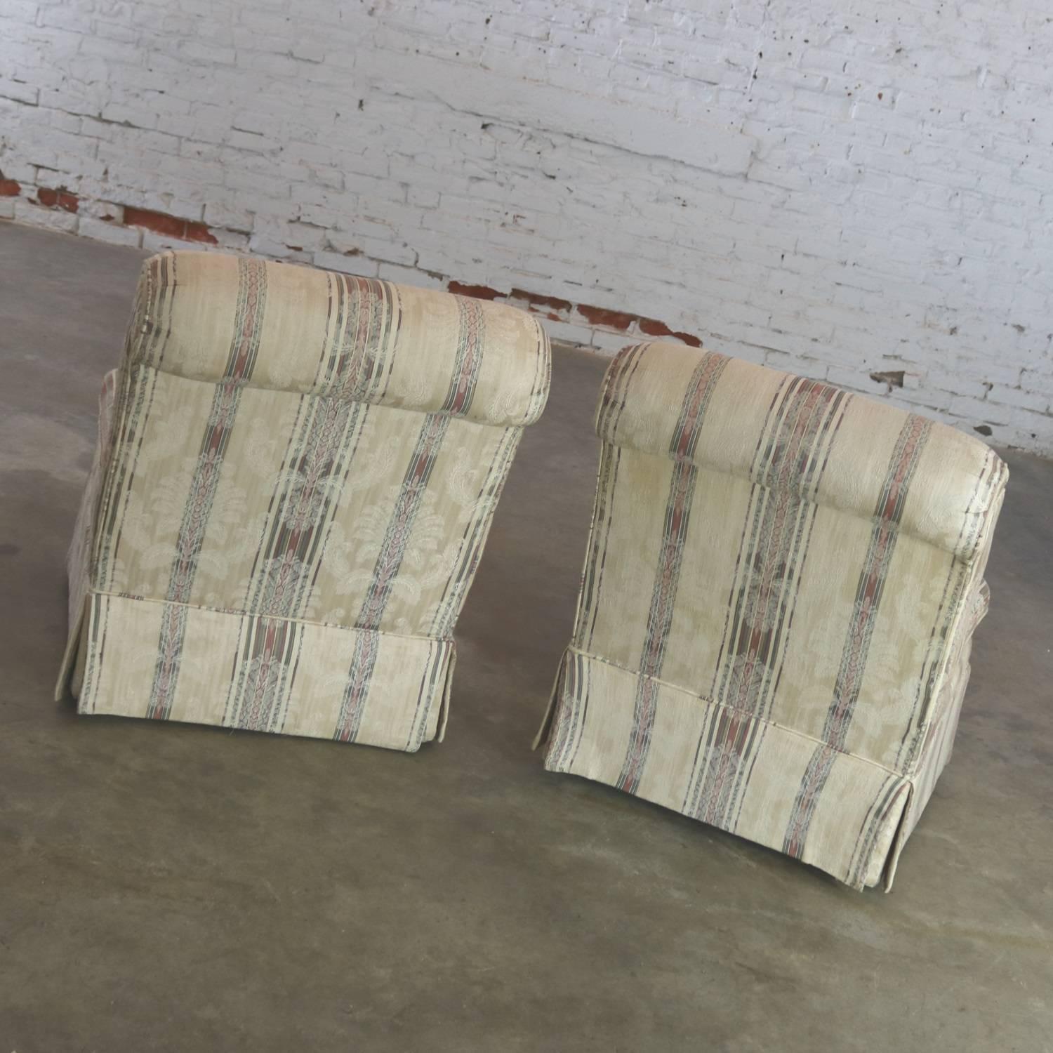 Belle Époque Striped Roll Back Slipper Chairs a Vintage Pair