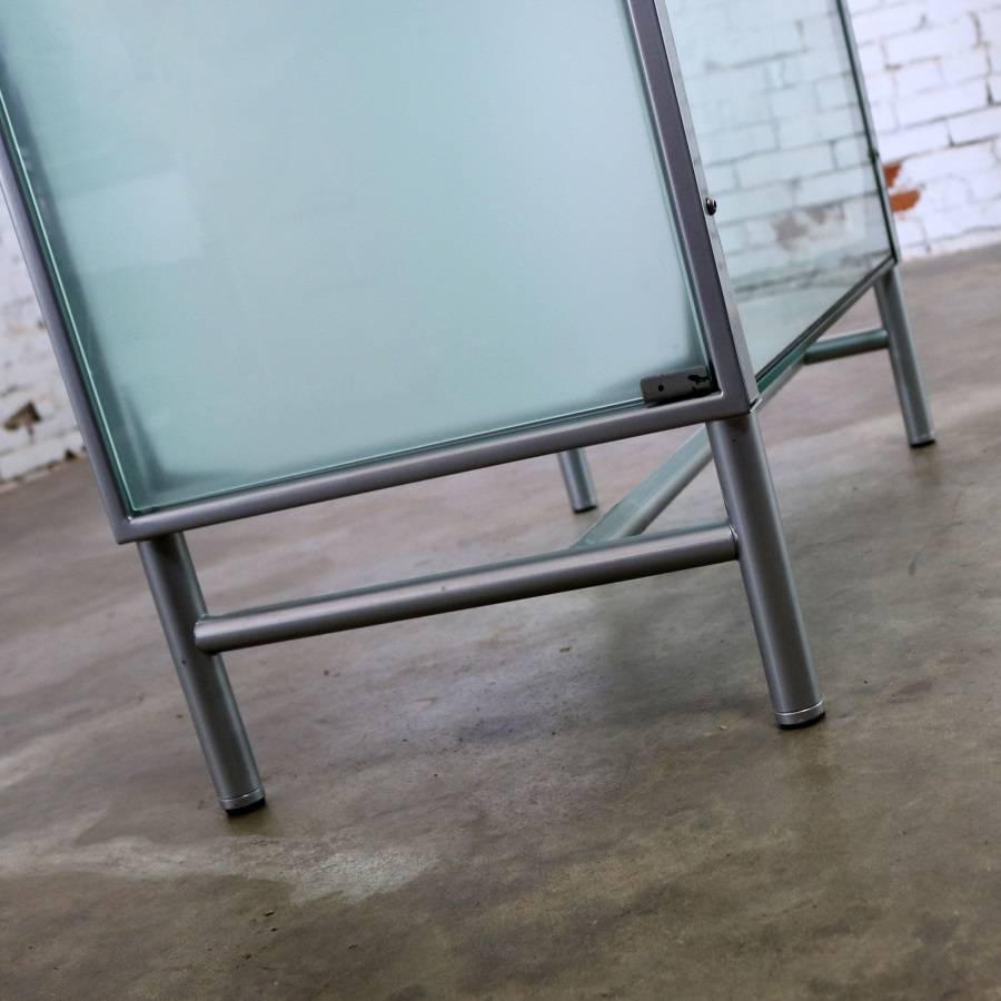 Contemporary Dual Sided Glass and Metal Enclosed Display Vitrine Étagère Cabinet Room Divider