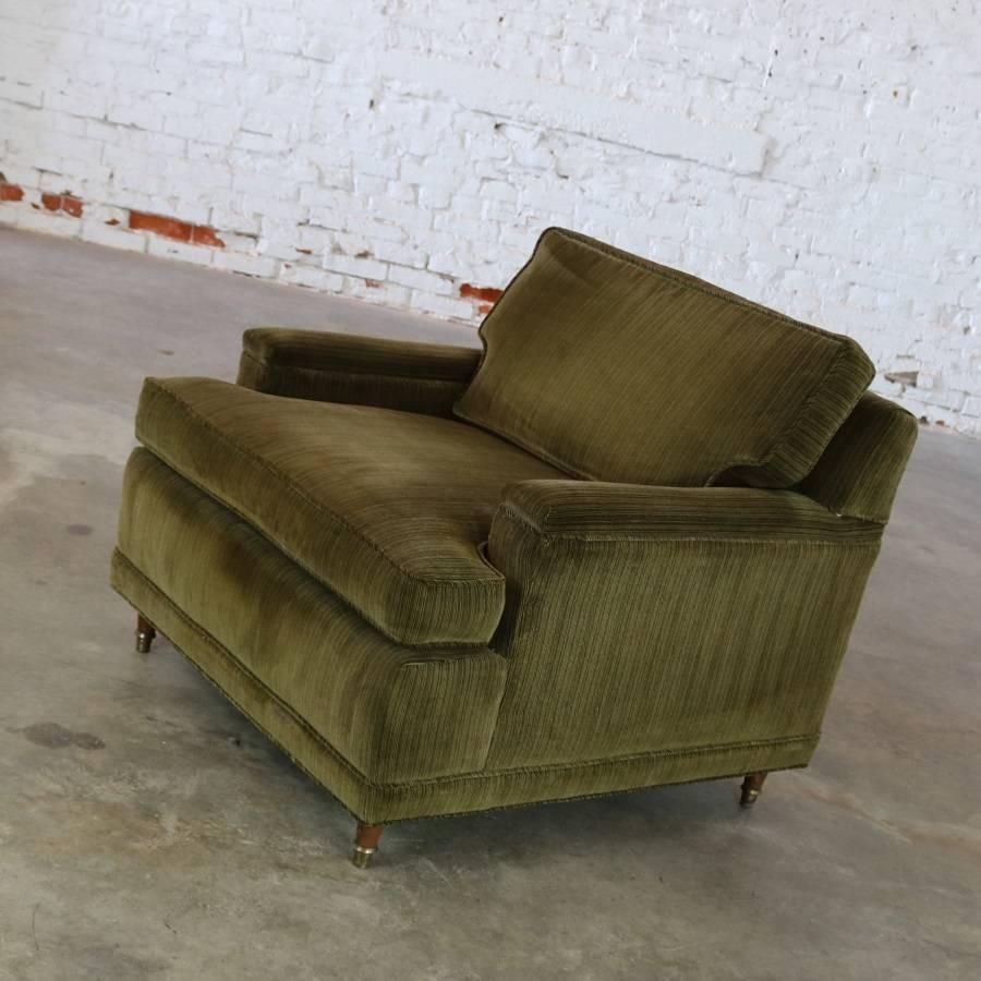 20th Century Deep Green Velvet Lawson Style Vintage Club Chair Mid-Century Modern