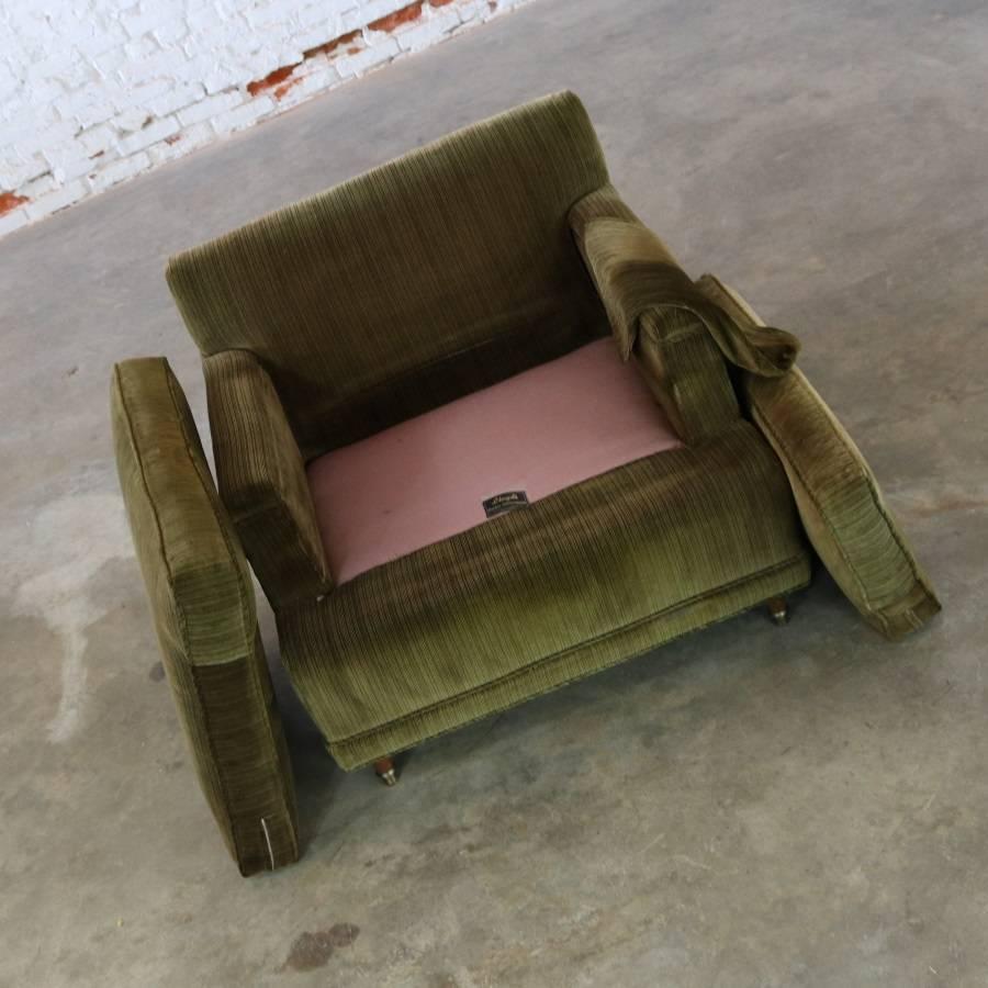 Deep Green Velvet Lawson Style Vintage Club Chair Mid-Century Modern 1