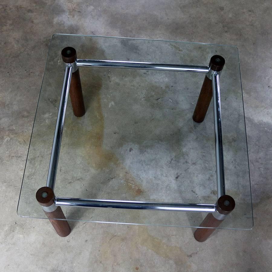 Unknown Oak Chrome Glass End Table Mid-Century Modern