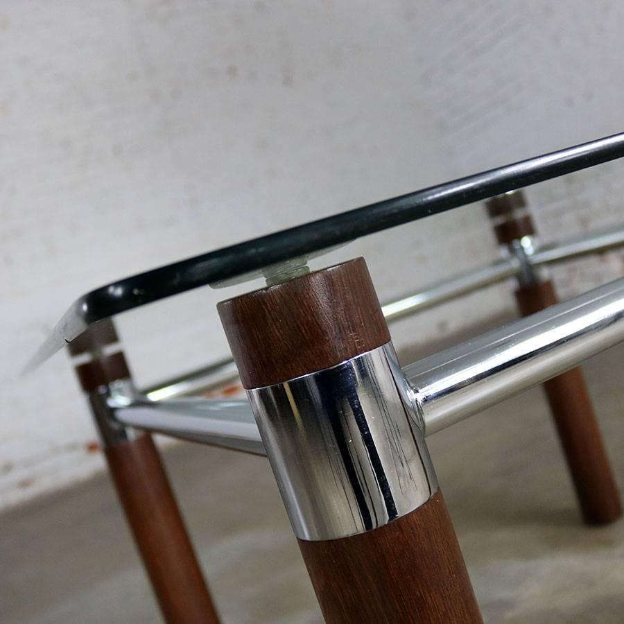 20th Century Oak Chrome Glass End Table Mid-Century Modern
