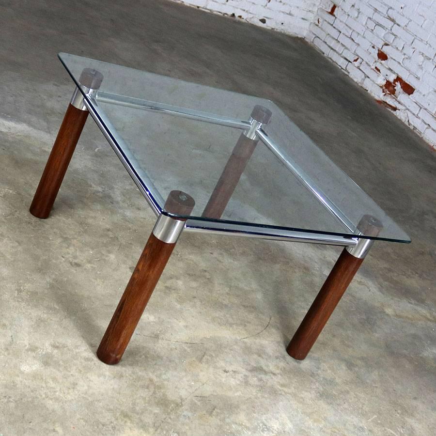 Oak Chrome Glass End Table Mid-Century Modern 1