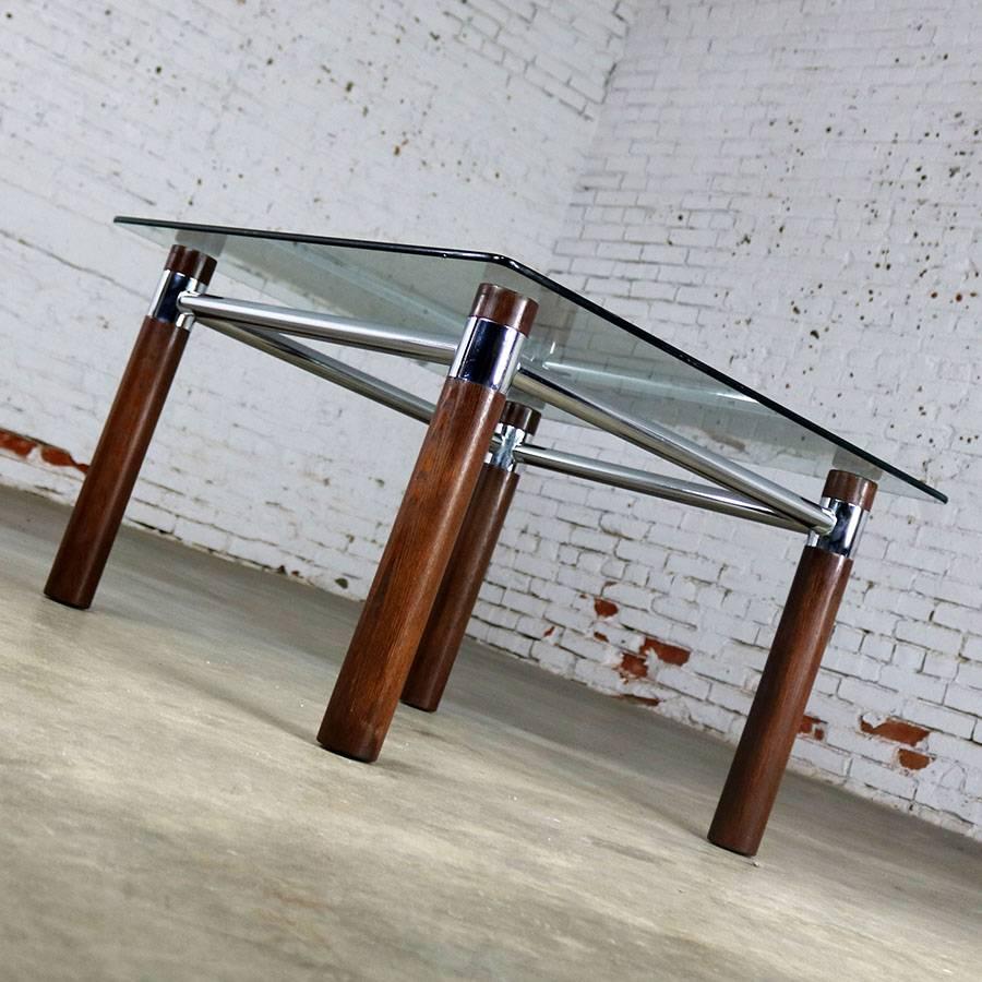 Oak Chrome Glass End Table Mid-Century Modern 2