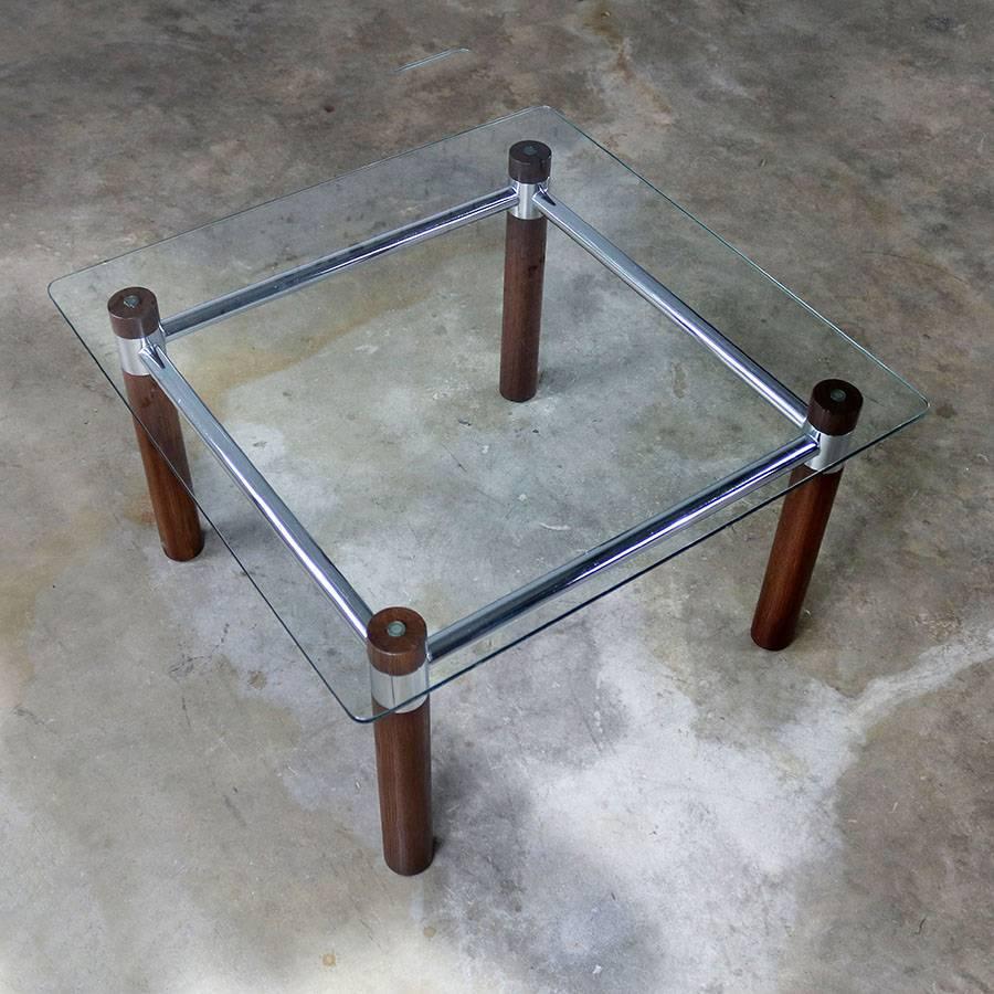 Oak Chrome Glass End Table Mid-Century Modern 4