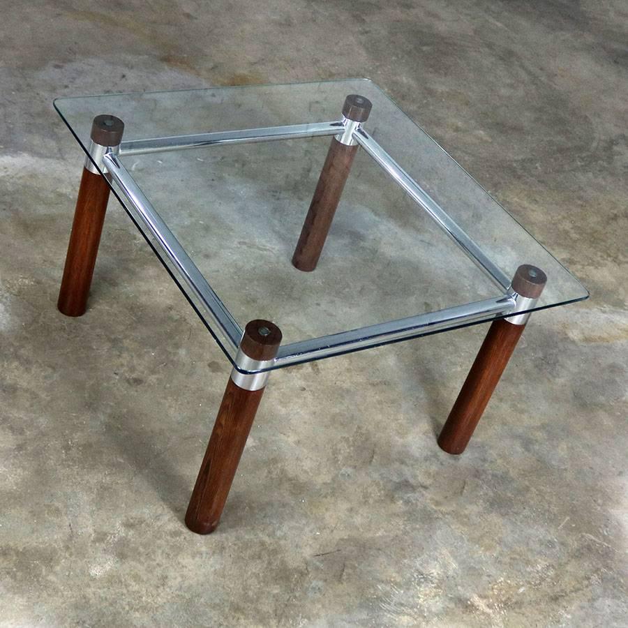 Oak Chrome Glass End Table Mid-Century Modern 3