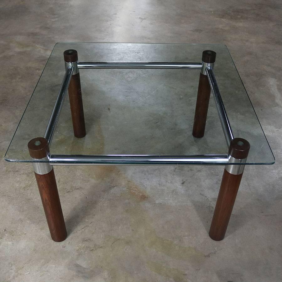 Oak Chrome Glass End Table Mid-Century Modern 5