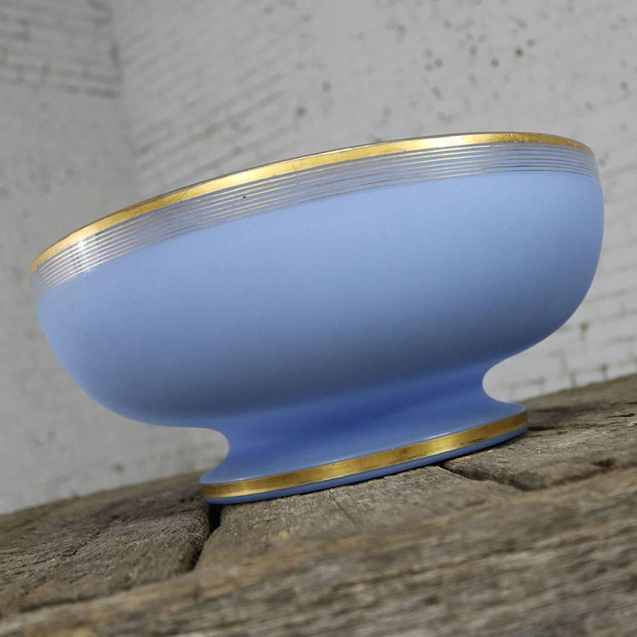 Unknown Azure Blue Frosted Glass Punch Bowl and Charger with Gold Rim