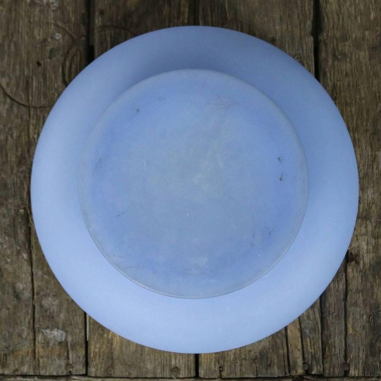 Azure Blue Frosted Glass Punch Bowl and Charger with Gold Rim at 1stDibs