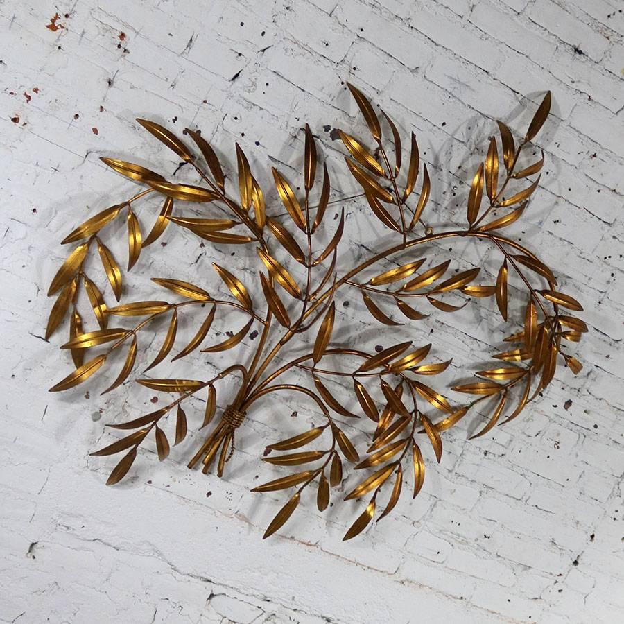 20th Century Italian Gilt Metal Wall Sculpture of Branches with Leaves Midcentury Hollywood