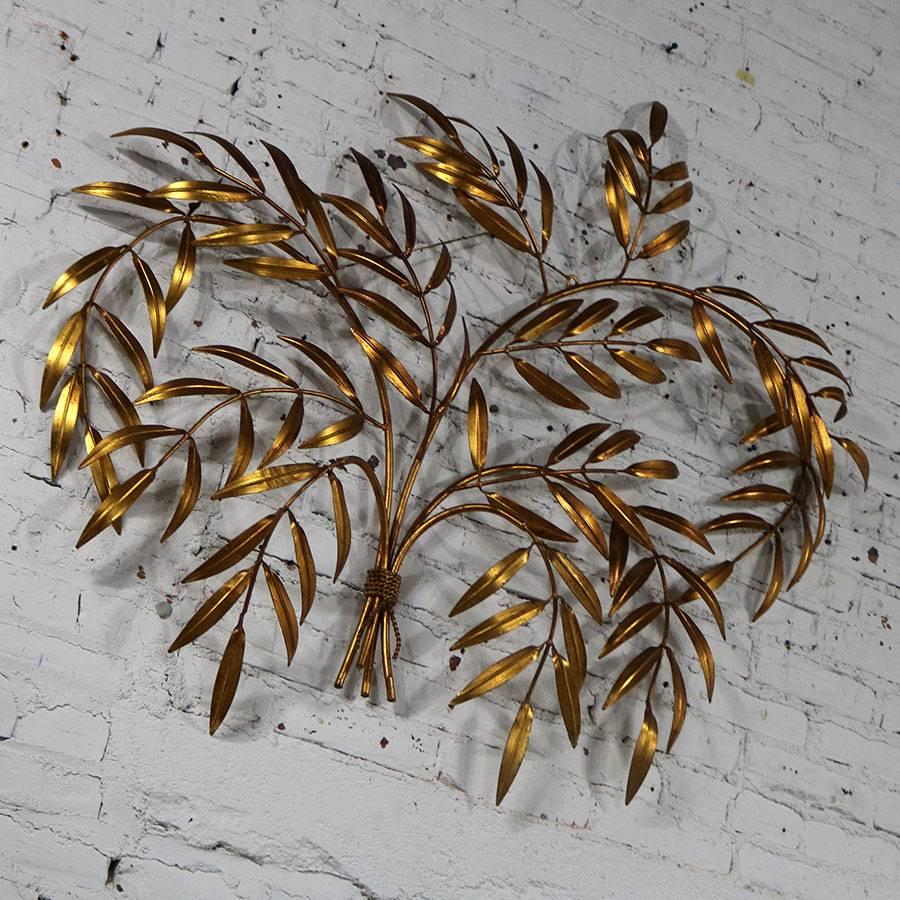 Italian Gilt Metal Wall Sculpture of Branches with Leaves Midcentury Hollywood 1