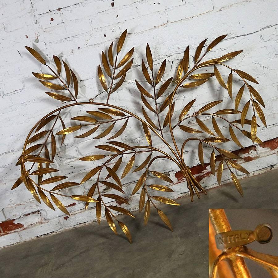 Italian Gilt Metal Wall Sculpture of Branches with Leaves Midcentury Hollywood 2