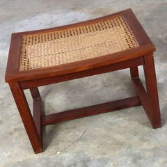 Midcentury Scandinavian Modern Teak and Cane Bench Stool Ottoman