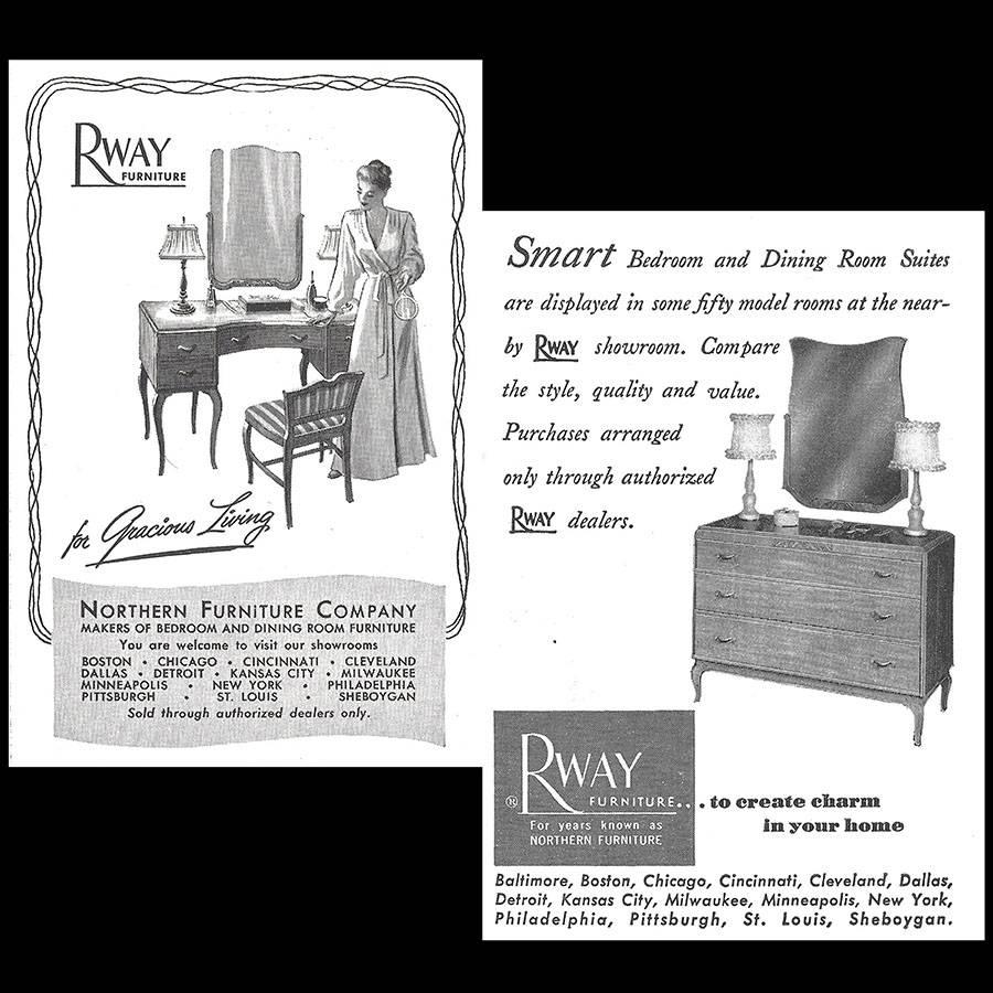 Art Deco Style Vanity Mirror and Chair by Rway Northern Furniture Co. Sheboygan 1