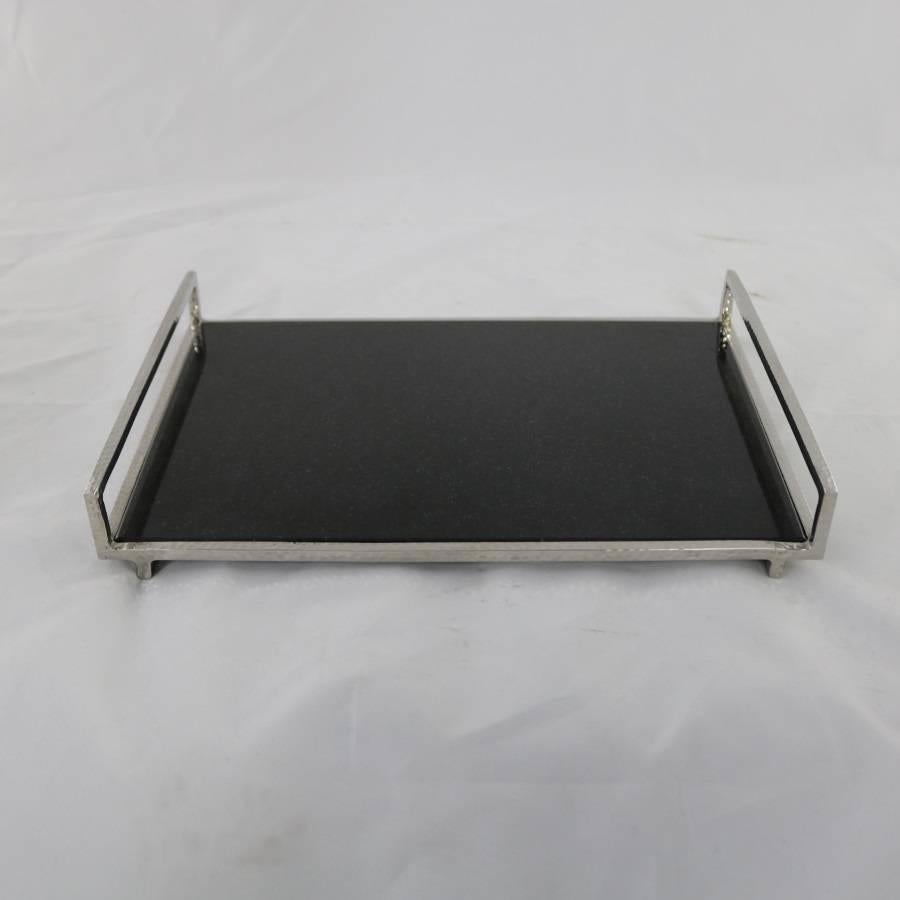Michael Aram Geometric Cheese Board Polished Stainless Steel and Black Granite 2