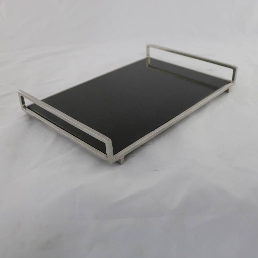 Michael Aram Geometric Cheese Board Polished Stainless Steel and Black Granite 3