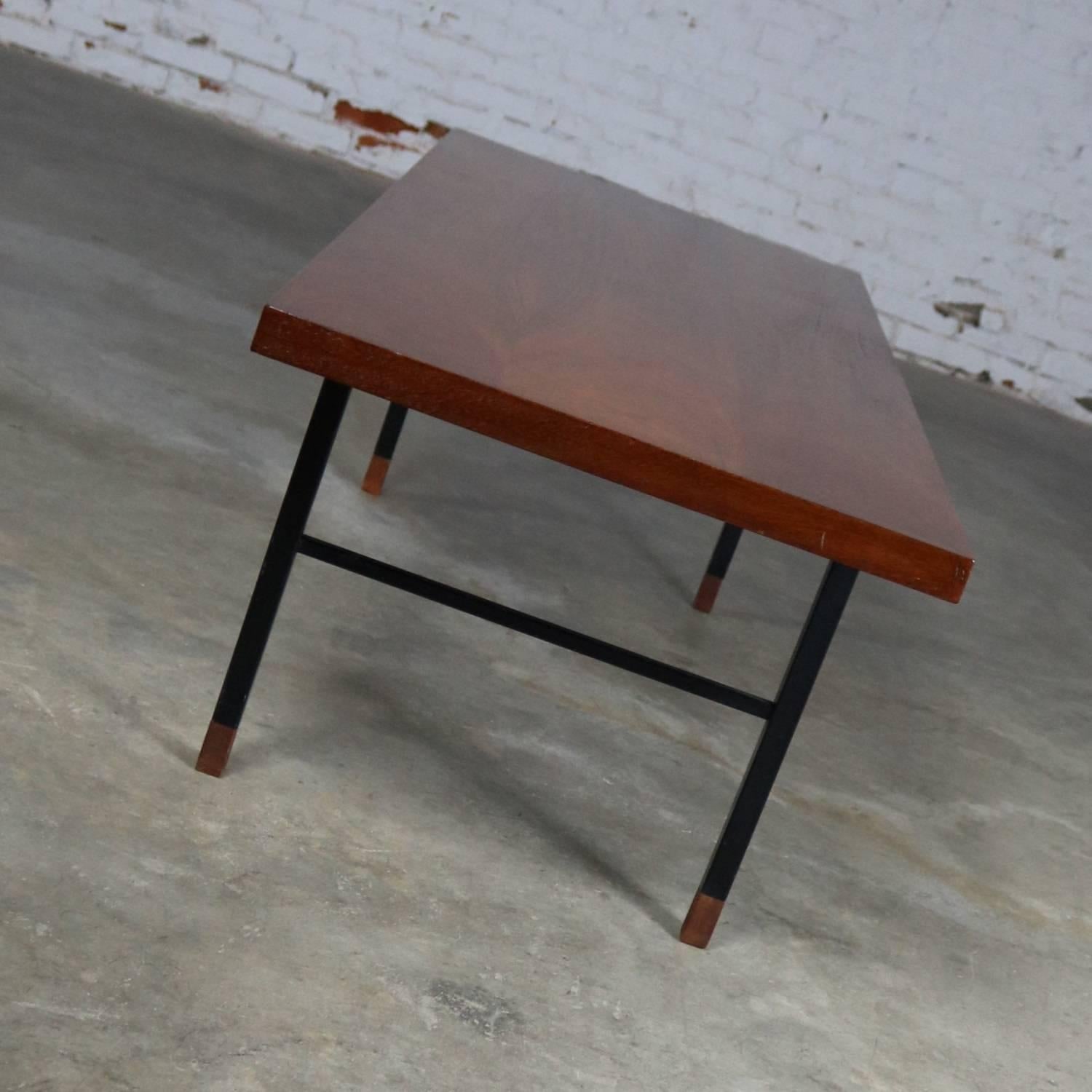Danish Made in Denmark Coffee Table with Teak Top and Black Metal Base