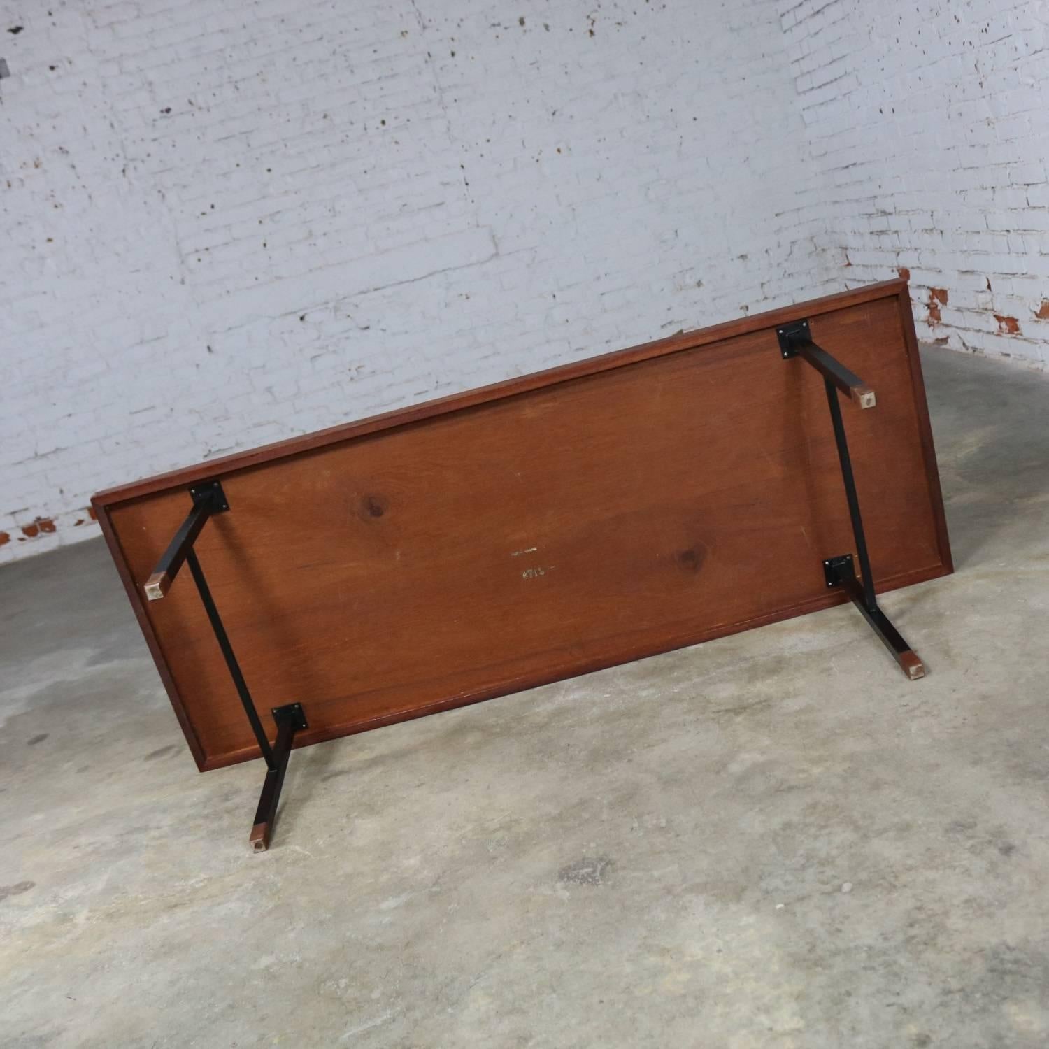 Painted Made in Denmark Coffee Table with Teak Top and Black Metal Base