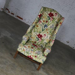 Tall Wingback Chair Upholstered in Bold and Bright Crewel Floral