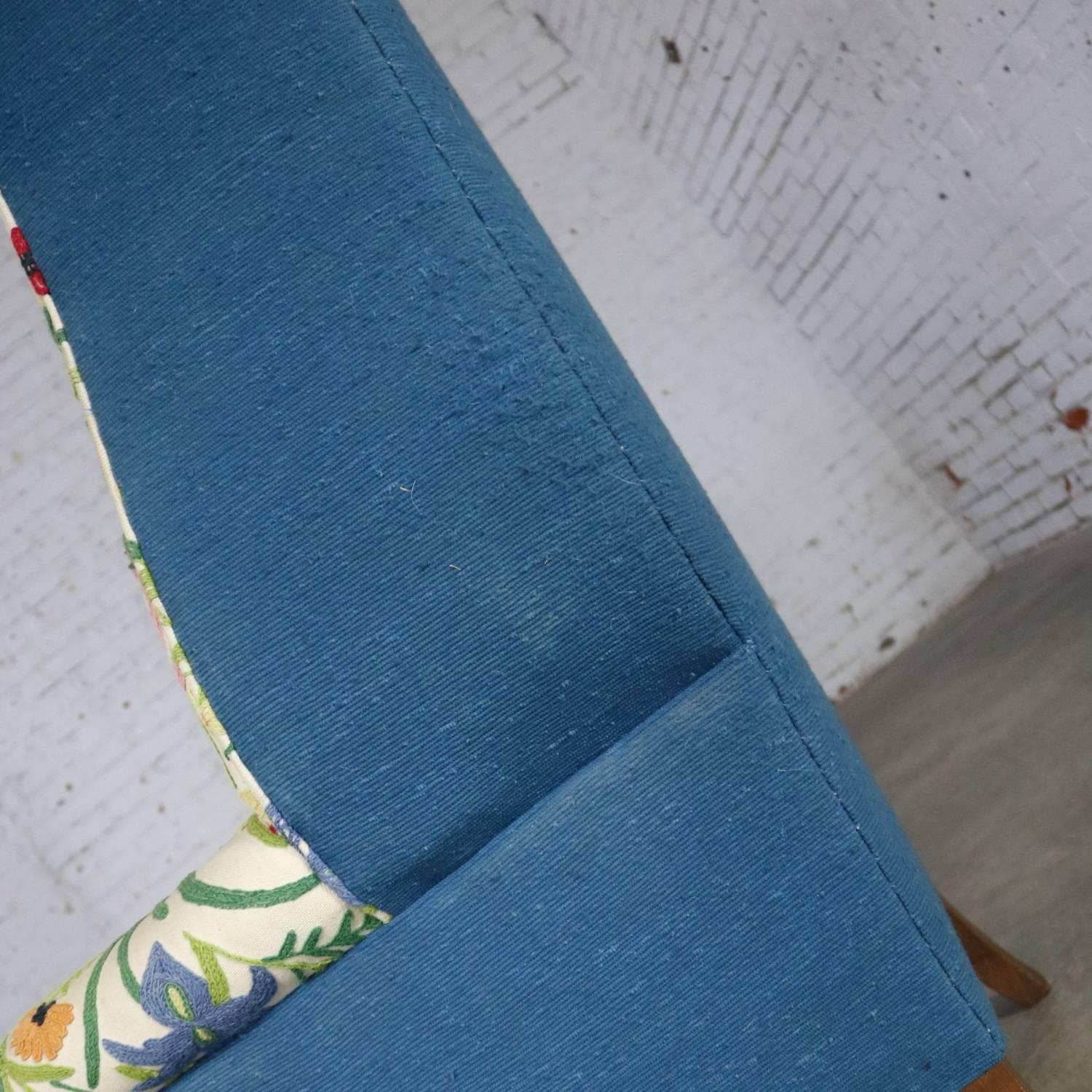 Tall Wingback Chair Upholstered in Bold and Bright Crewel Floral 3