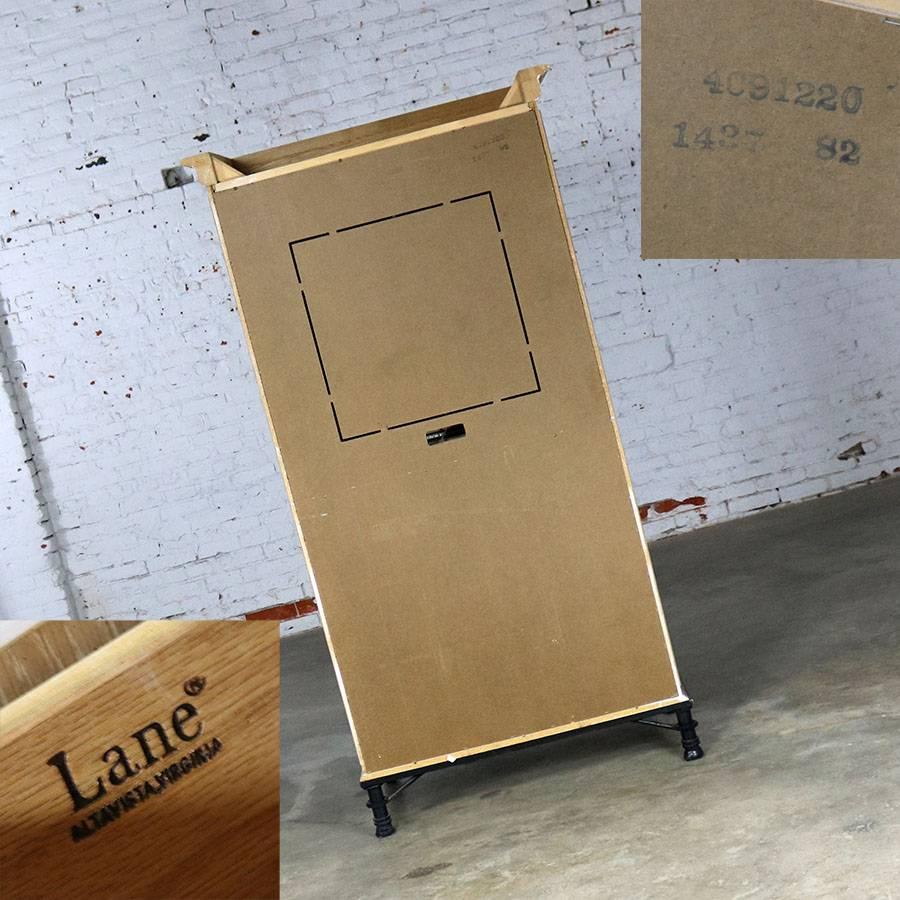 Lane Tall Cabinet in White Washed Oak on Black Steel Base In Good Condition In Topeka, KS