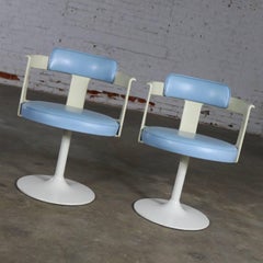 Daystrom Furniture Tulip Style Swivel Chairs in Baby Blue and White