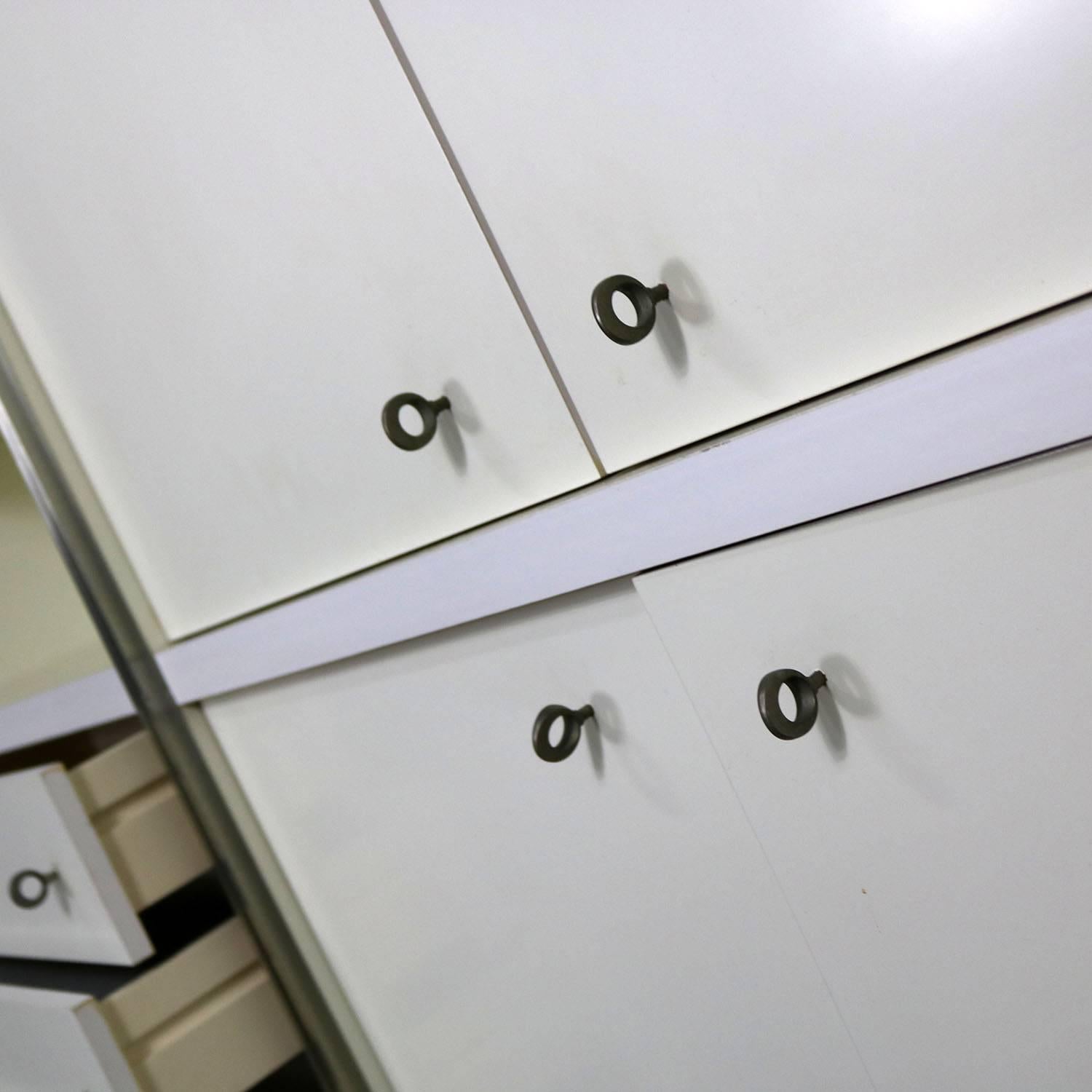 20th Century Mid-Century Modern White Laminate Wall Unit Bookcase Display Cabinets, a Pair