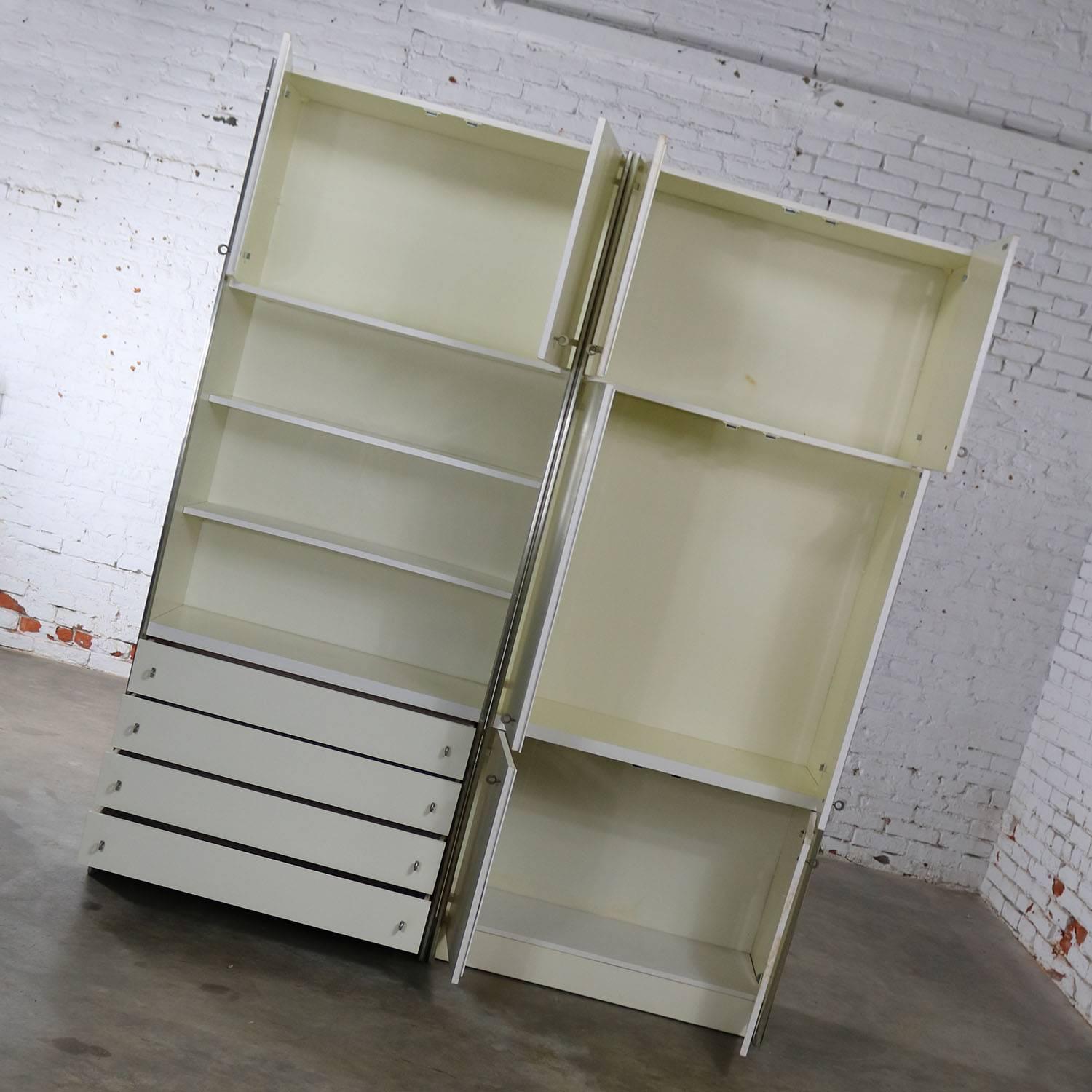 Unknown Mid-Century Modern White Laminate Wall Unit Bookcase Display Cabinets, a Pair