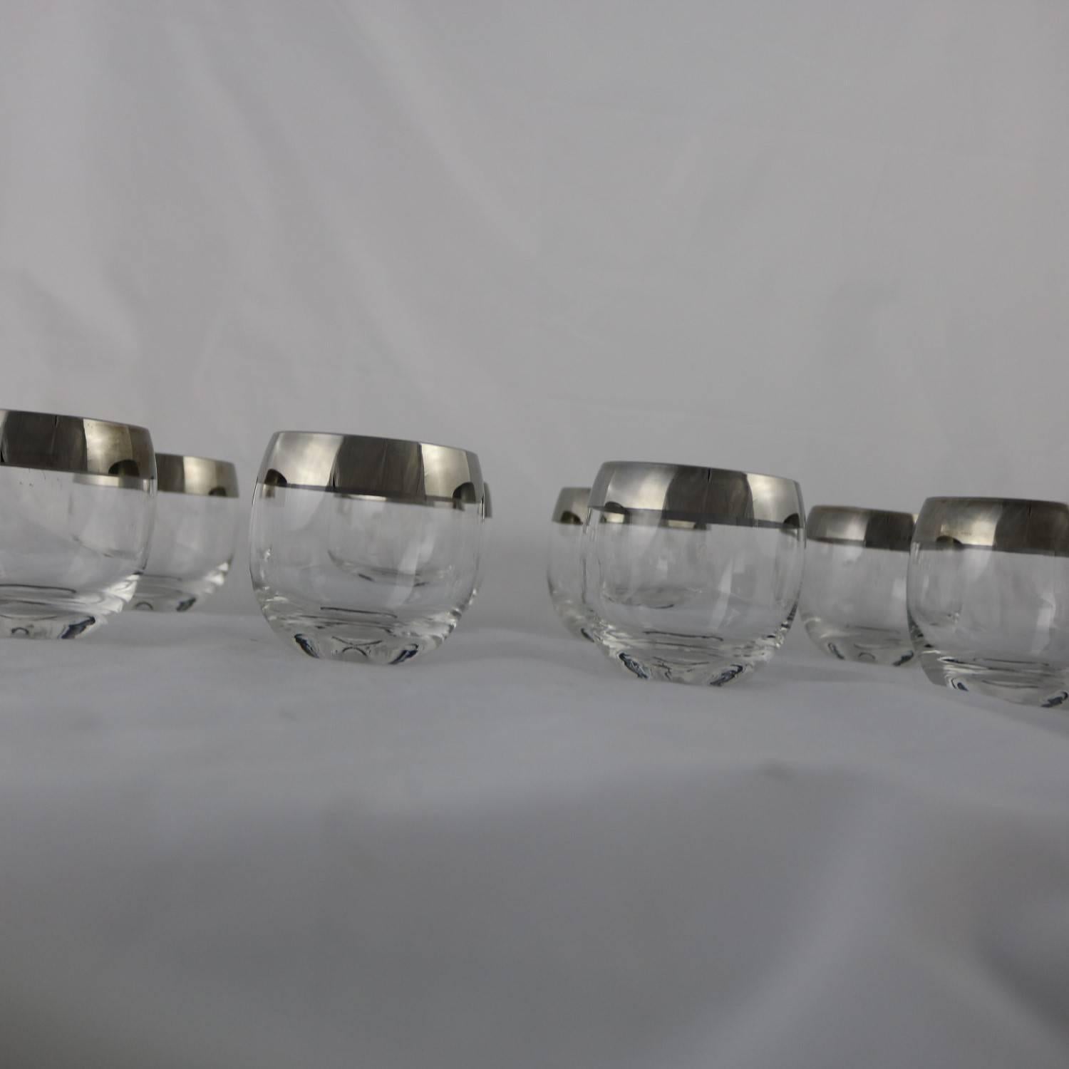 Silver Rimmed Roly Poly Cocktail Glasses Style of Dorothy Thorpe Set of Eight 1