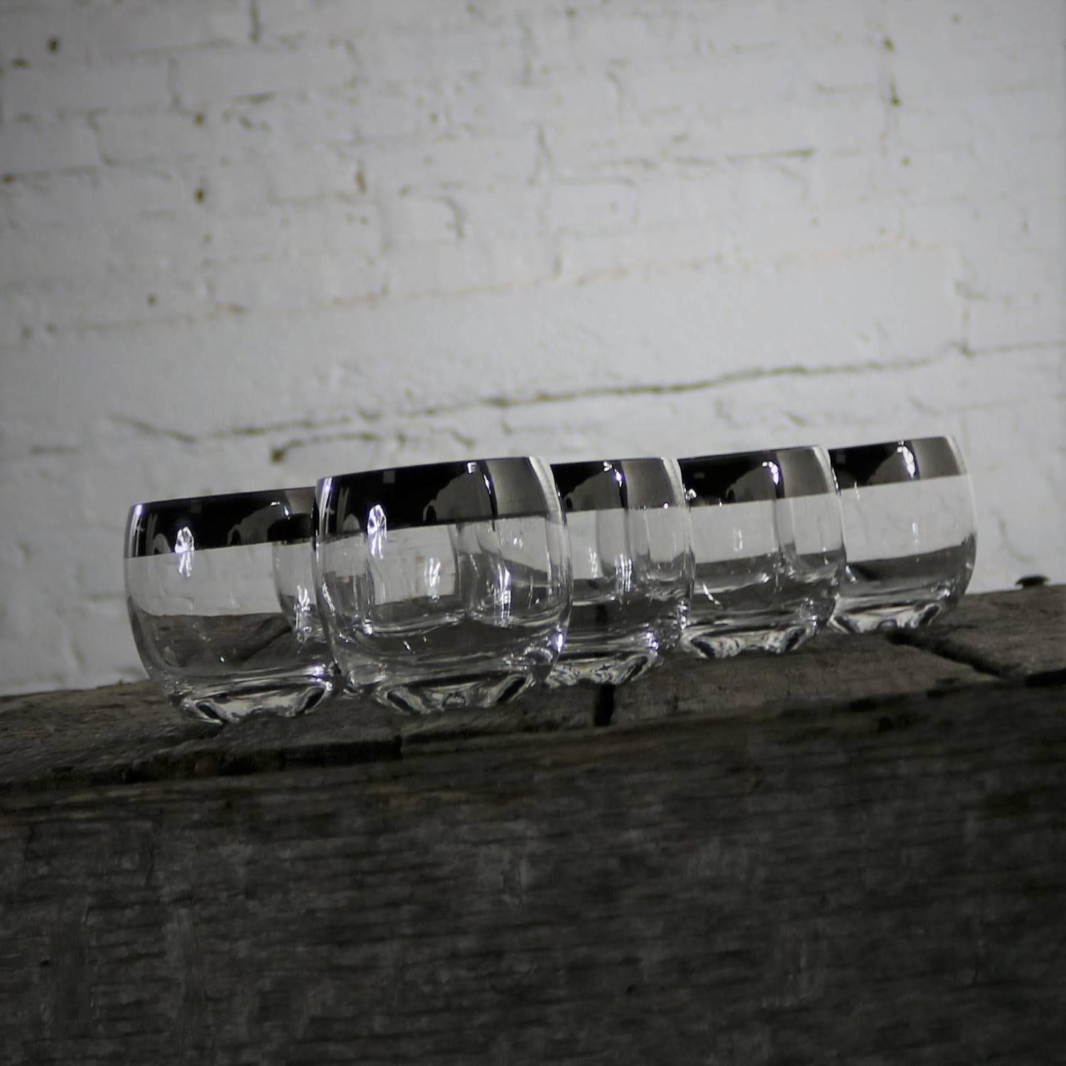 Silver Rimmed Roly Poly Cocktail Glasses Style of Dorothy Thorpe Set of Eight 3