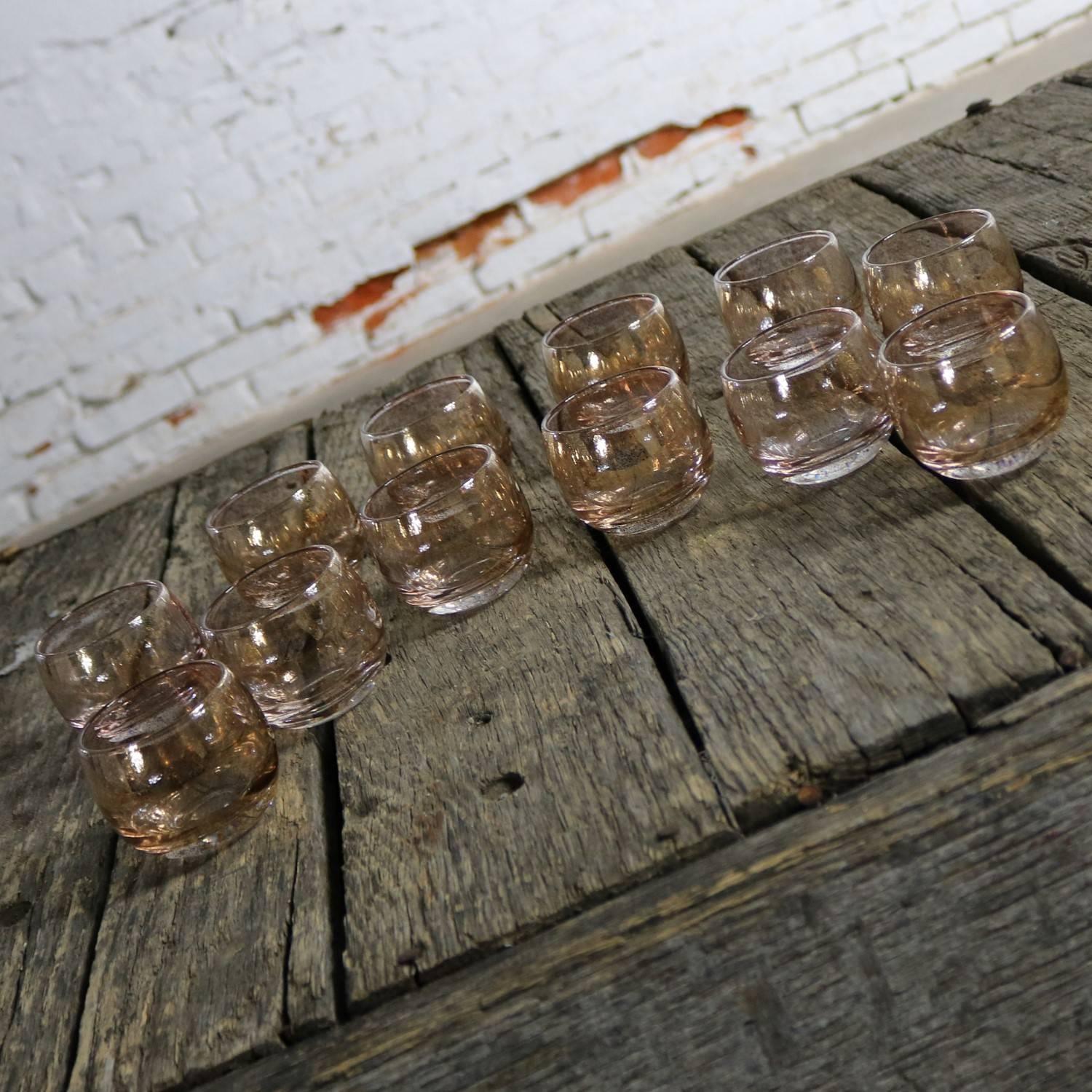 12 Small Gold Speckled Roly Poly Cocktail Glasses Style of Dorothy Thorpe MCM 2