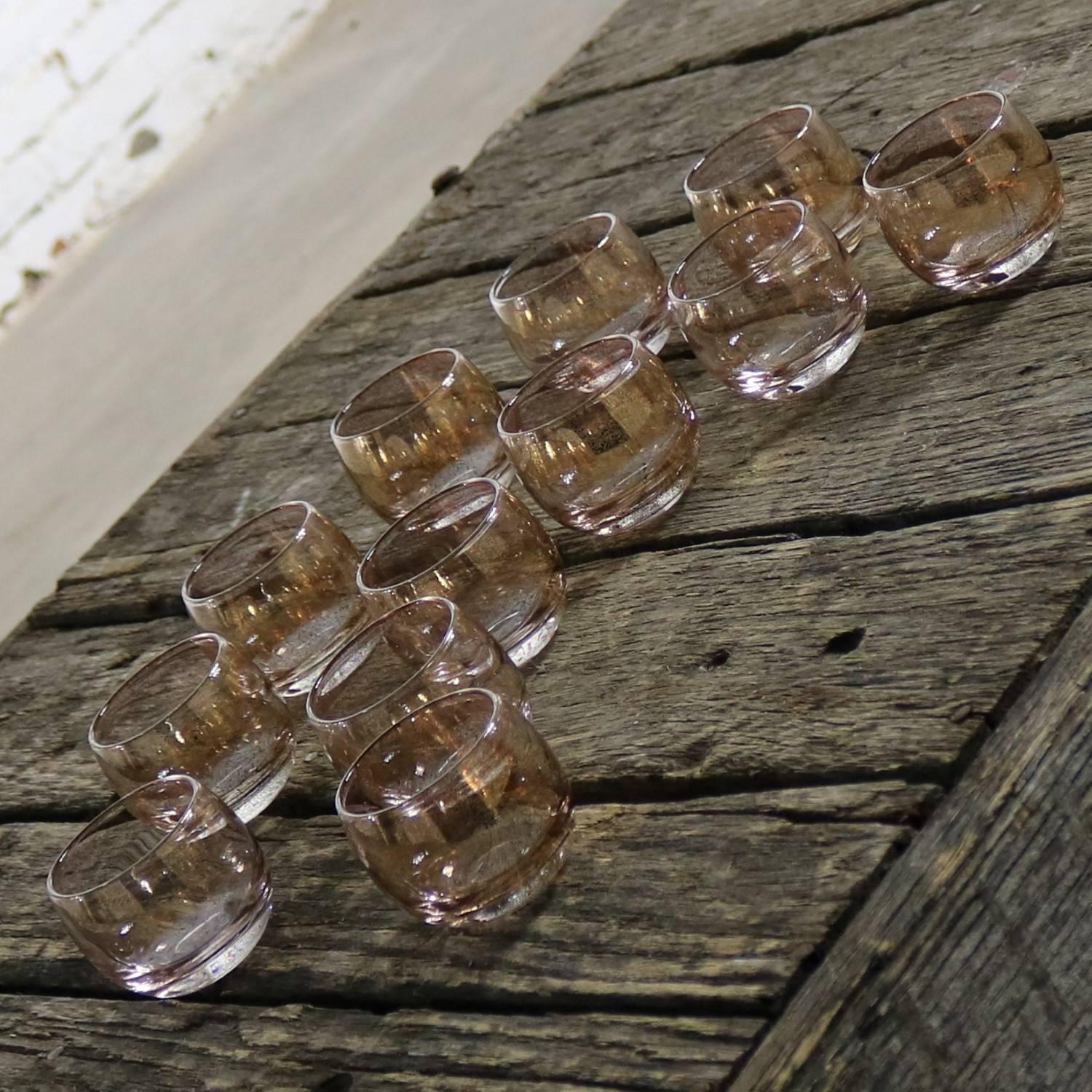 12 Small Gold Speckled Roly Poly Cocktail Glasses Style of Dorothy Thorpe MCM 3