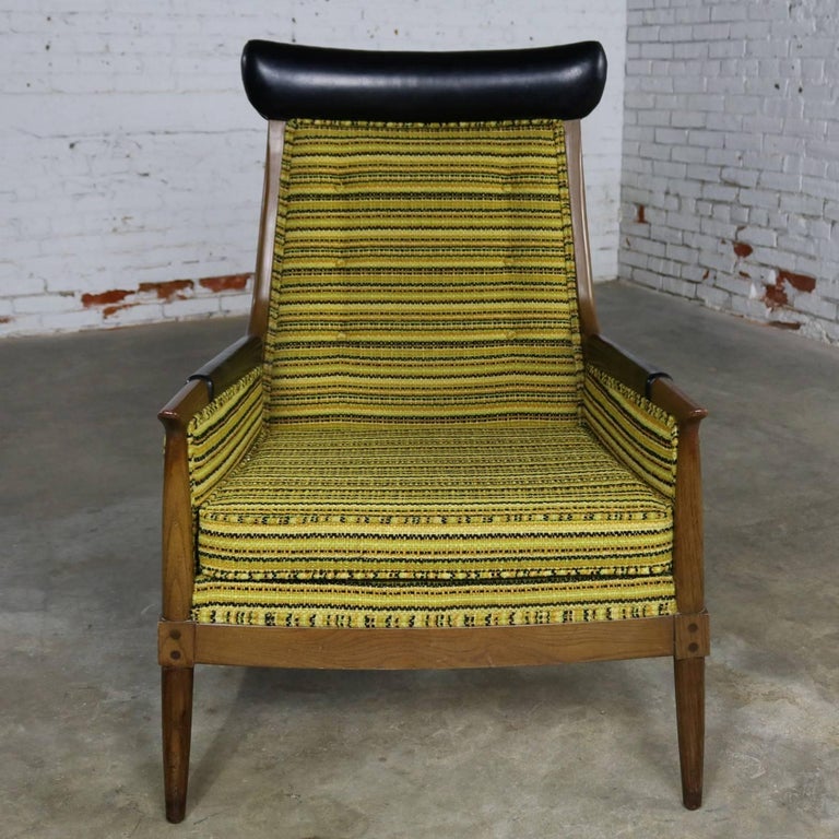 MidCentury Modern Armchair Green Gold and Black Horizontal Striped