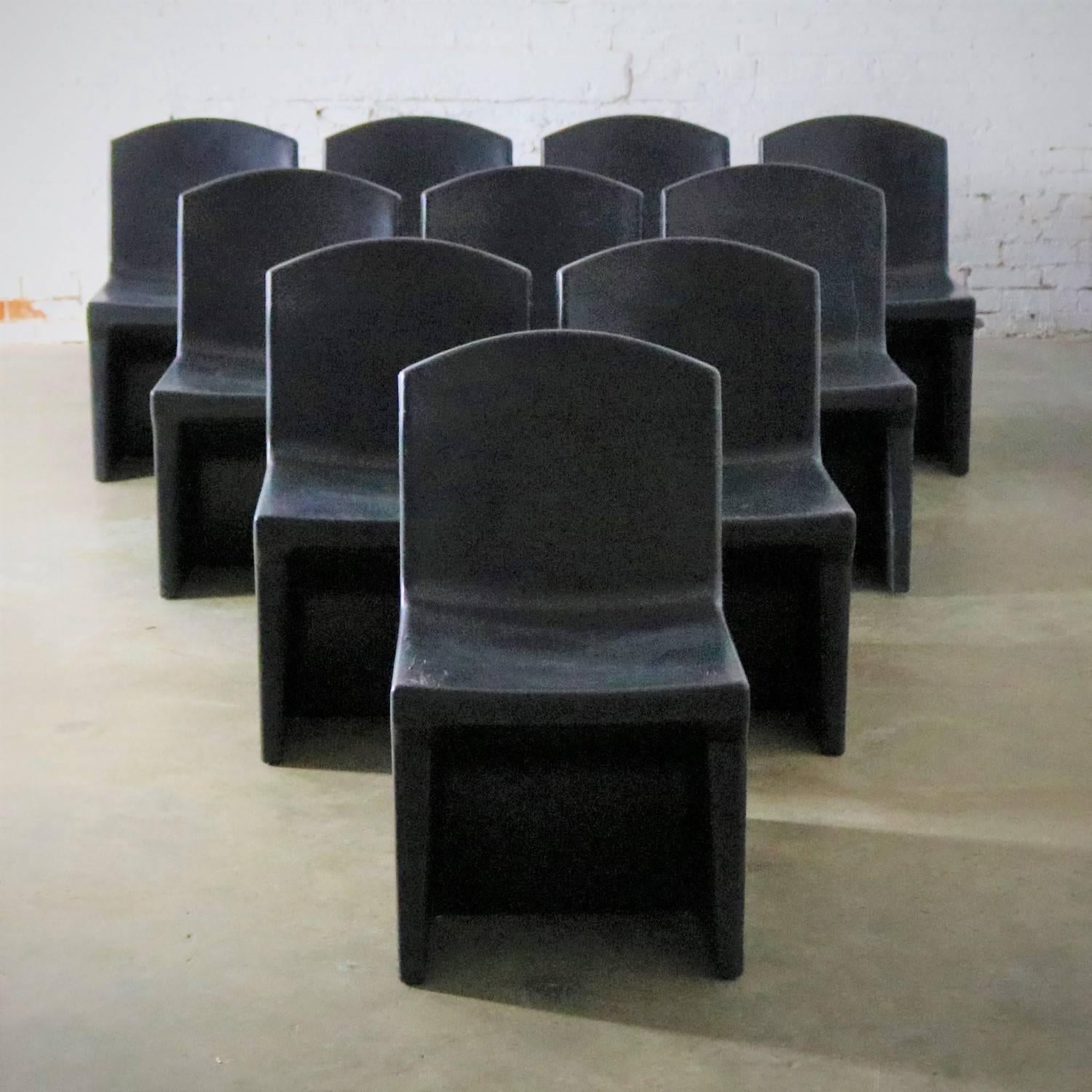 Modern Black Molded Plastic Side or Slipper Chairs by Norix Set of Ten