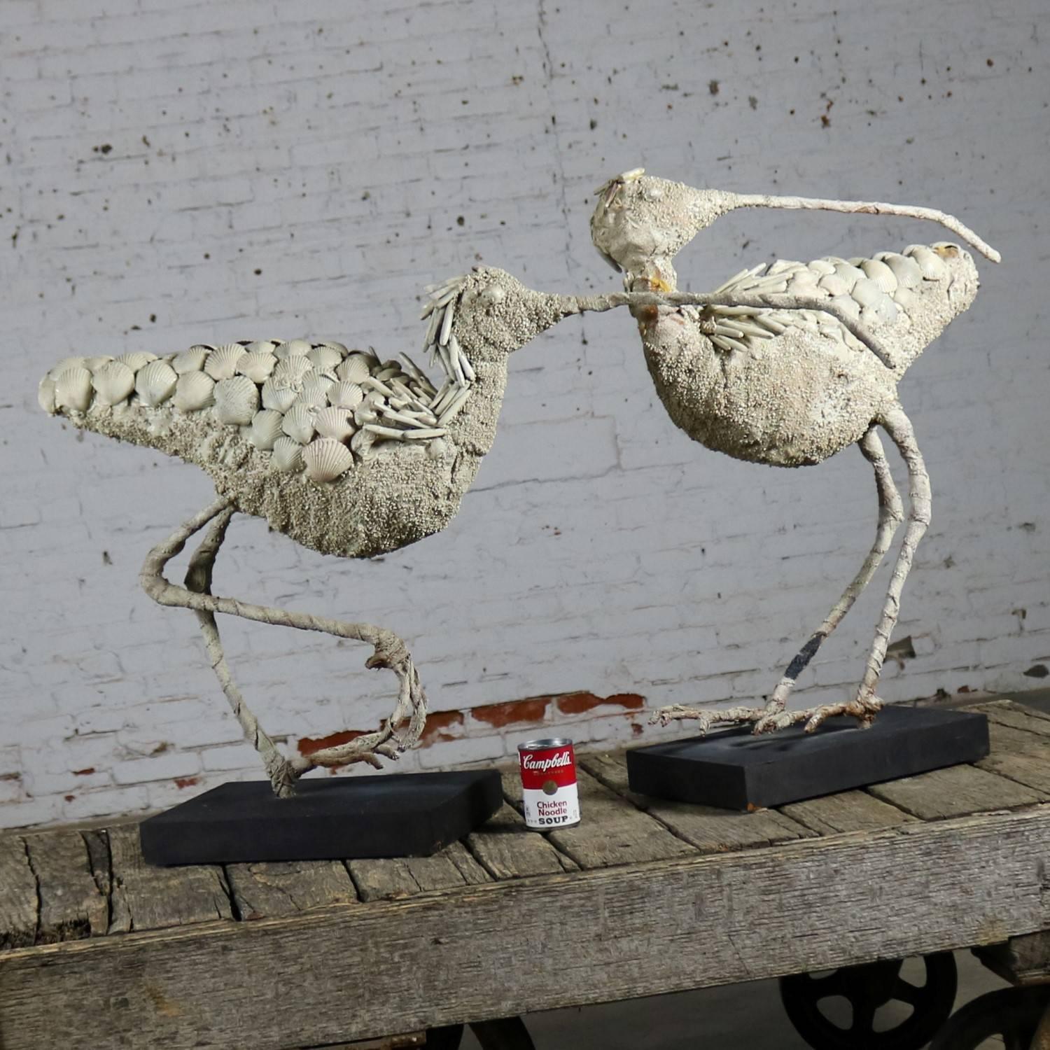 Monumental Shell Encrusted Burlap and Wire Wading Bird Sculptures, a Pair 2
