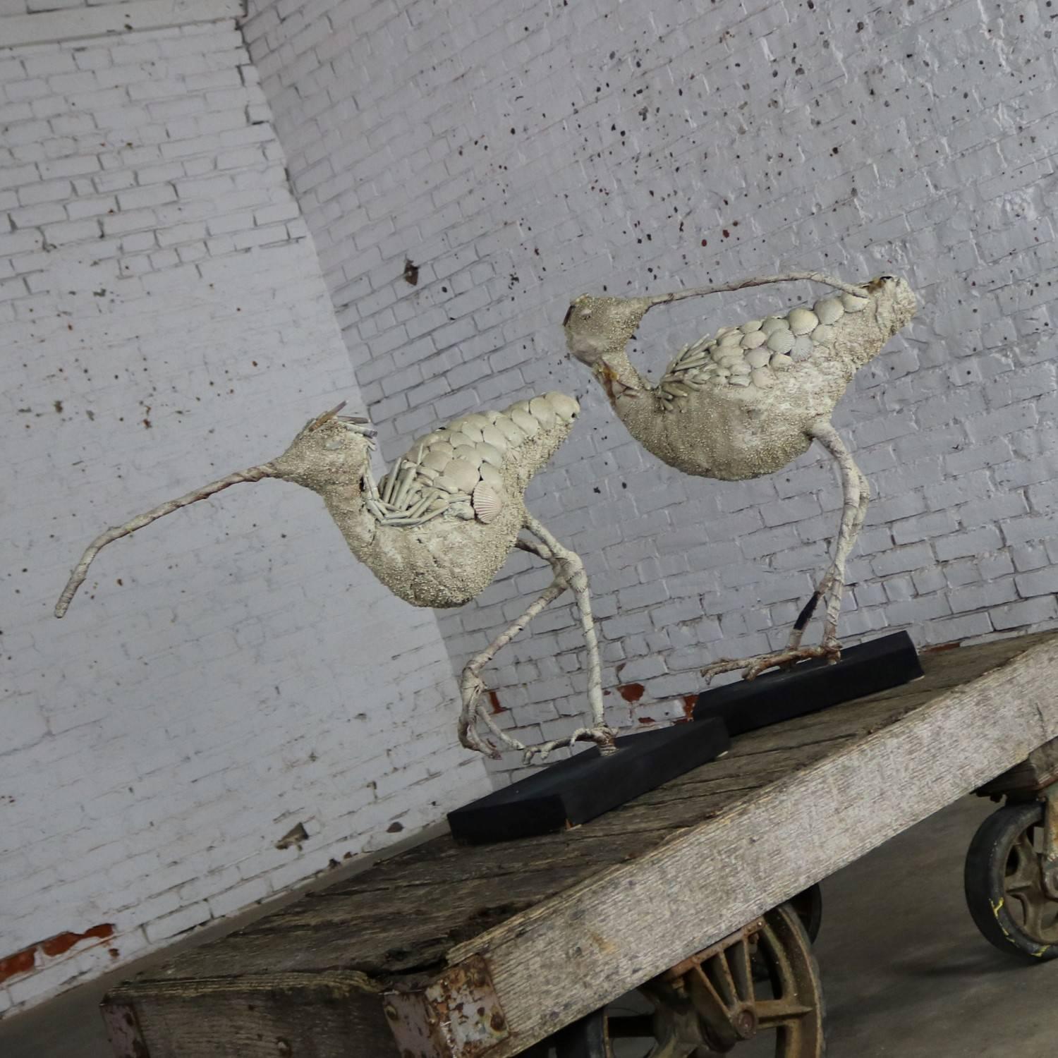 Monumental Shell Encrusted Burlap and Wire Wading Bird Sculptures, a Pair In Good Condition In Topeka, KS