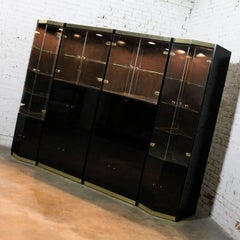 Black Laminate Glass Brass Modular Freestanding Wall Unit Display Cabinet