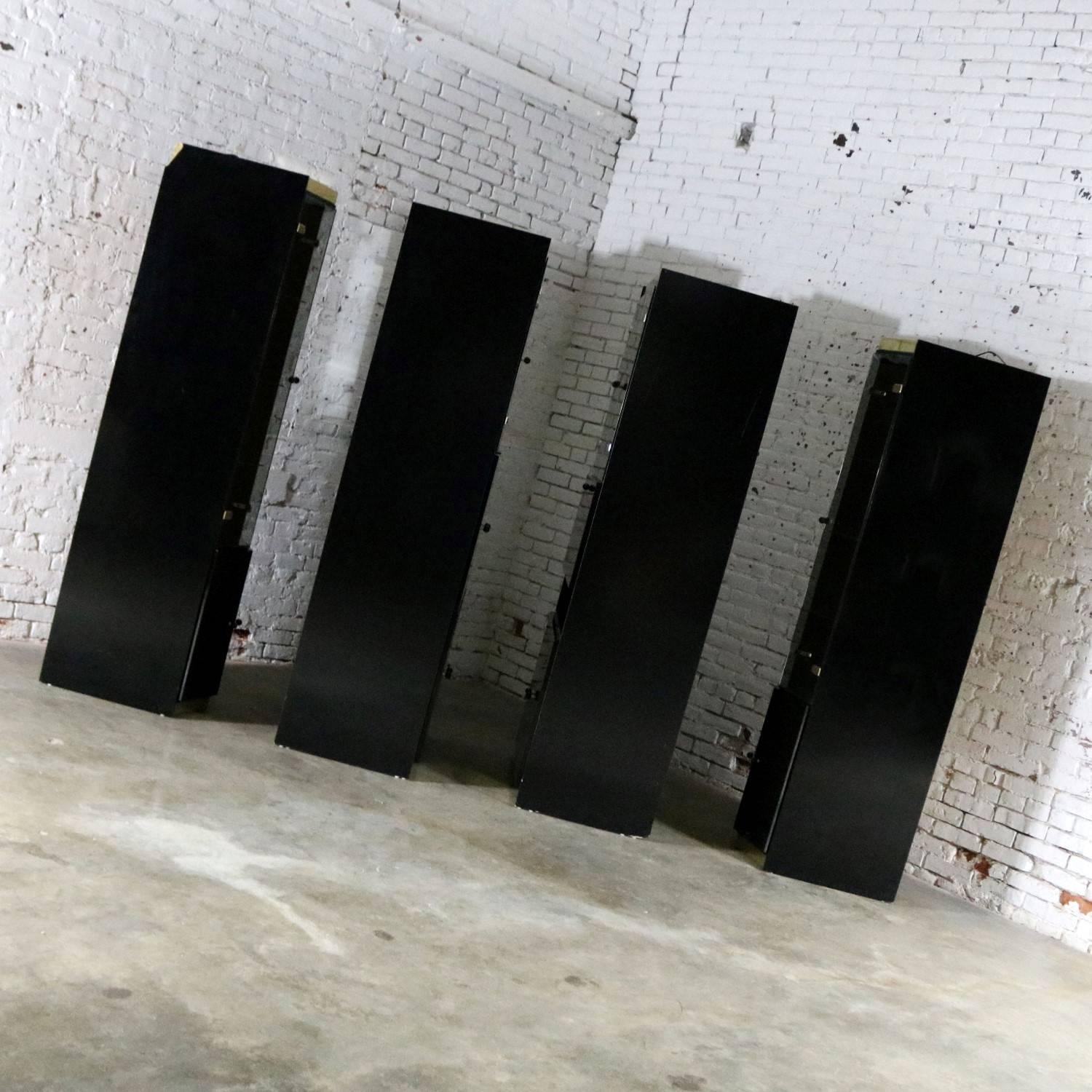 Italian Black Laminate Glass Brass Modular Freestanding Wall Unit Display Cabinet