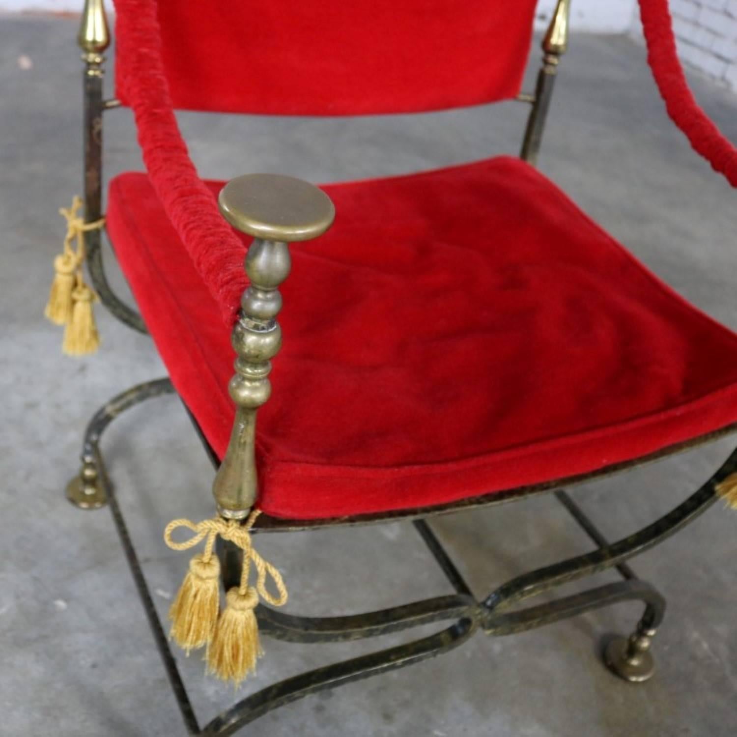 Wrought Iron and Brass Curule Savonarola Chair, Mid-20th Century 2