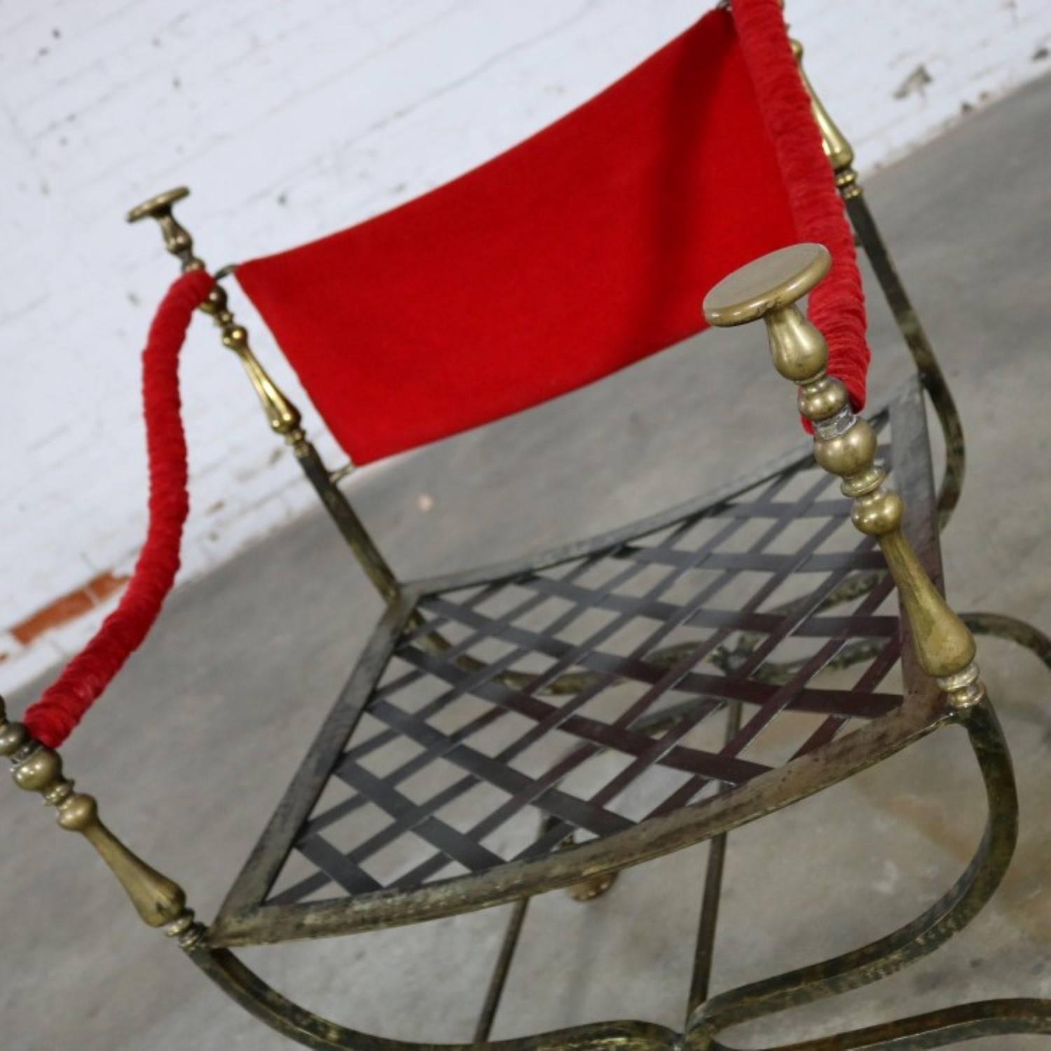 Wrought Iron and Brass Curule Savonarola Chair, Mid-20th Century 3