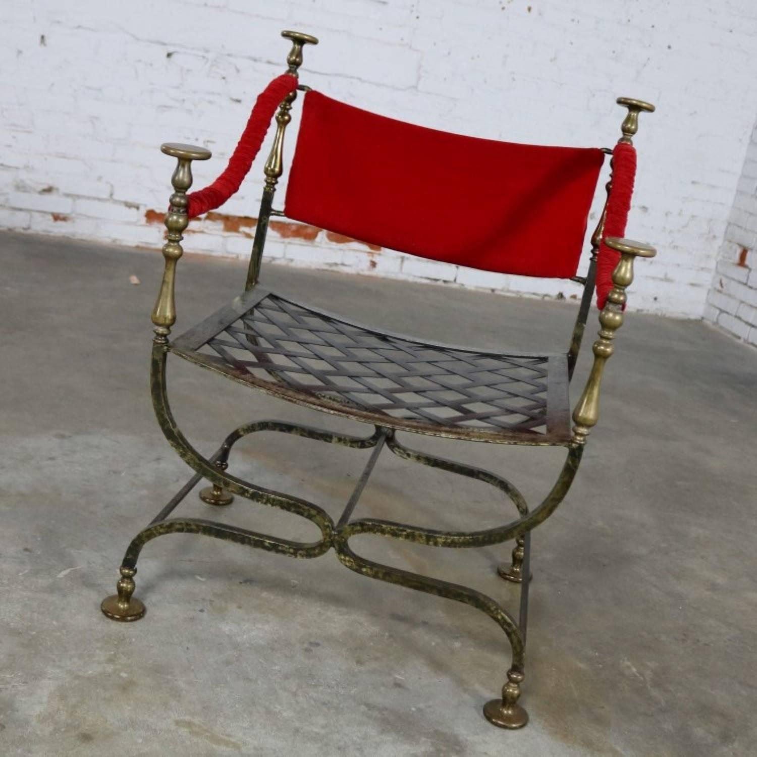 Wrought Iron and Brass Curule Savonarola Chair, Mid-20th Century 1