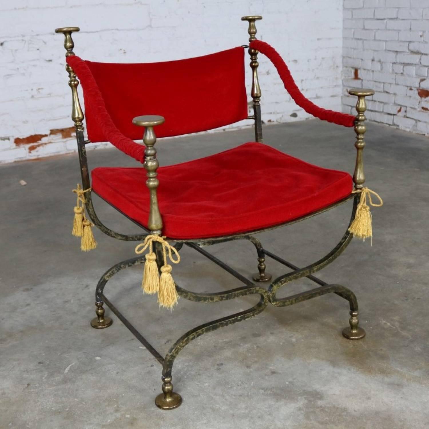 Wrought Iron and Brass Curule Savonarola Chair, Mid-20th Century 5